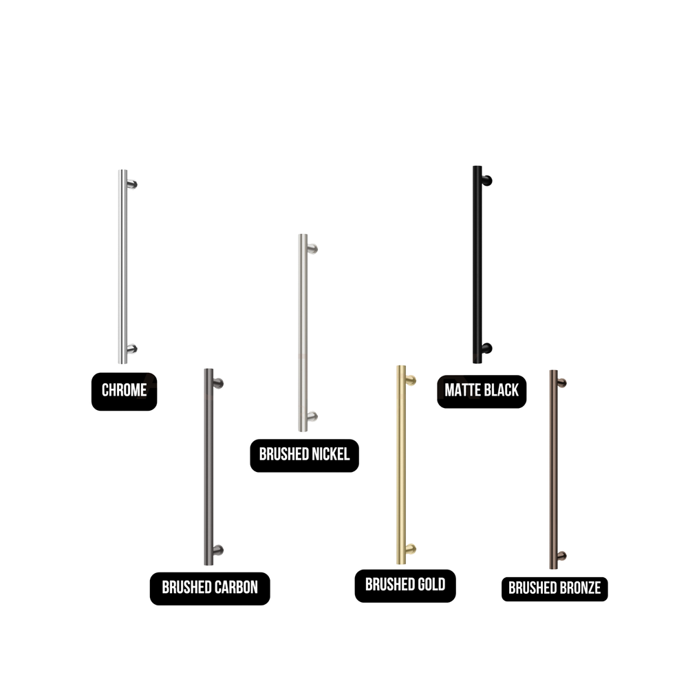 PHOENIX ROUND SINGLE HEATED TOWEL RAIL BRUSHED GOLD (AVAILABLE IN 600MM AND 800MM)