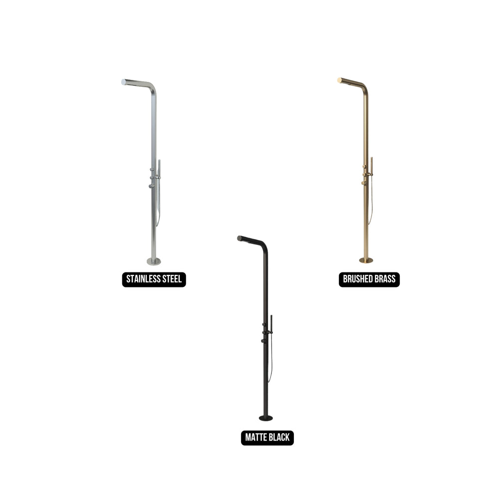 RAINWARE AVOCA FREESTANDING OUTDOOR HOT AND COLD SHOWER AND HANDHELD STAINLESS STEEL