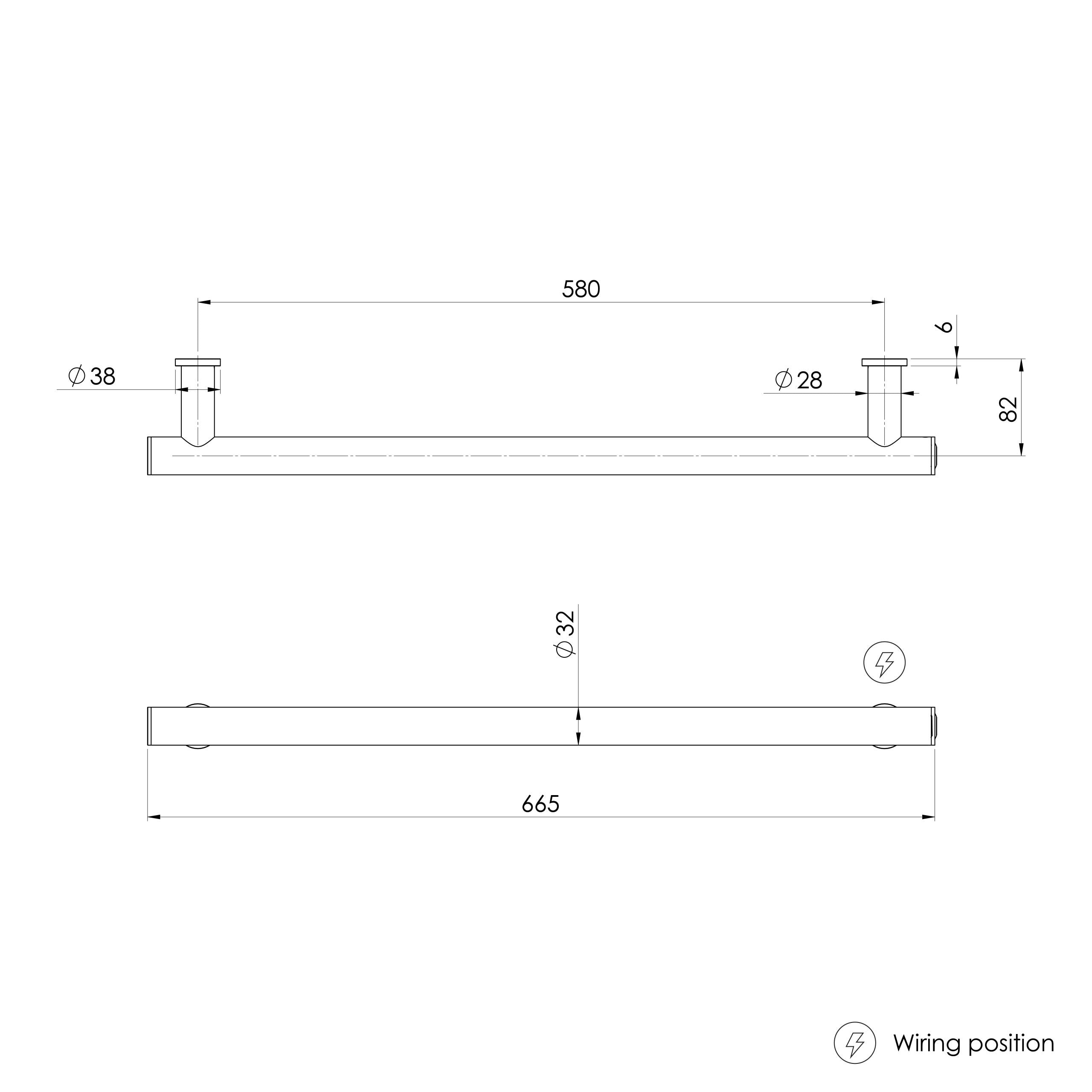 PHOENIX ROUND SINGLE HEATED TOWEL RAIL BRUSHED GOLD (AVAILABLE IN 600MM AND 800MM)