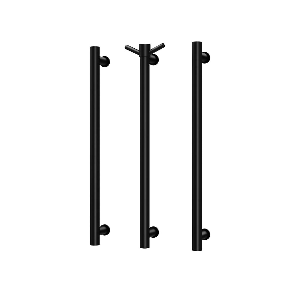 PHOENIX ROUND TRIPLE HEATED TOWEL RAIL MATTE BLACK (AVAILABLE IN 600MM AND 800MM)
