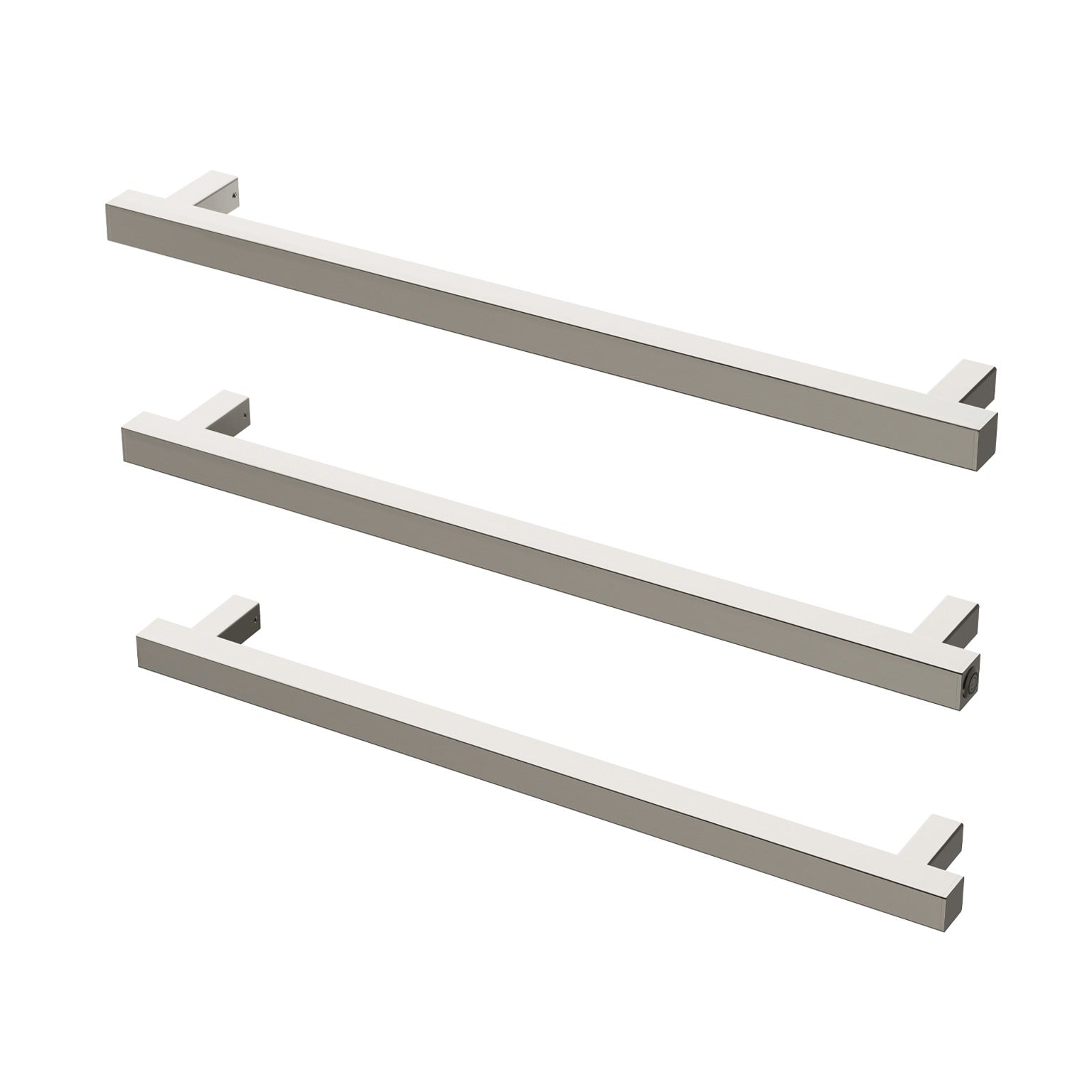 PHOENIX SQUARE TRIPLE HEATED TOWEL RAIL BRUSHED NICKEL (AVAILABLE IN 600MM AND 800MM)