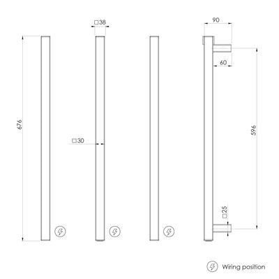 PHOENIX SQUARE TRIPLE HEATED TOWEL RAIL BRUSHED CARBON (AVAILABLE IN 600MM AND 800MM)