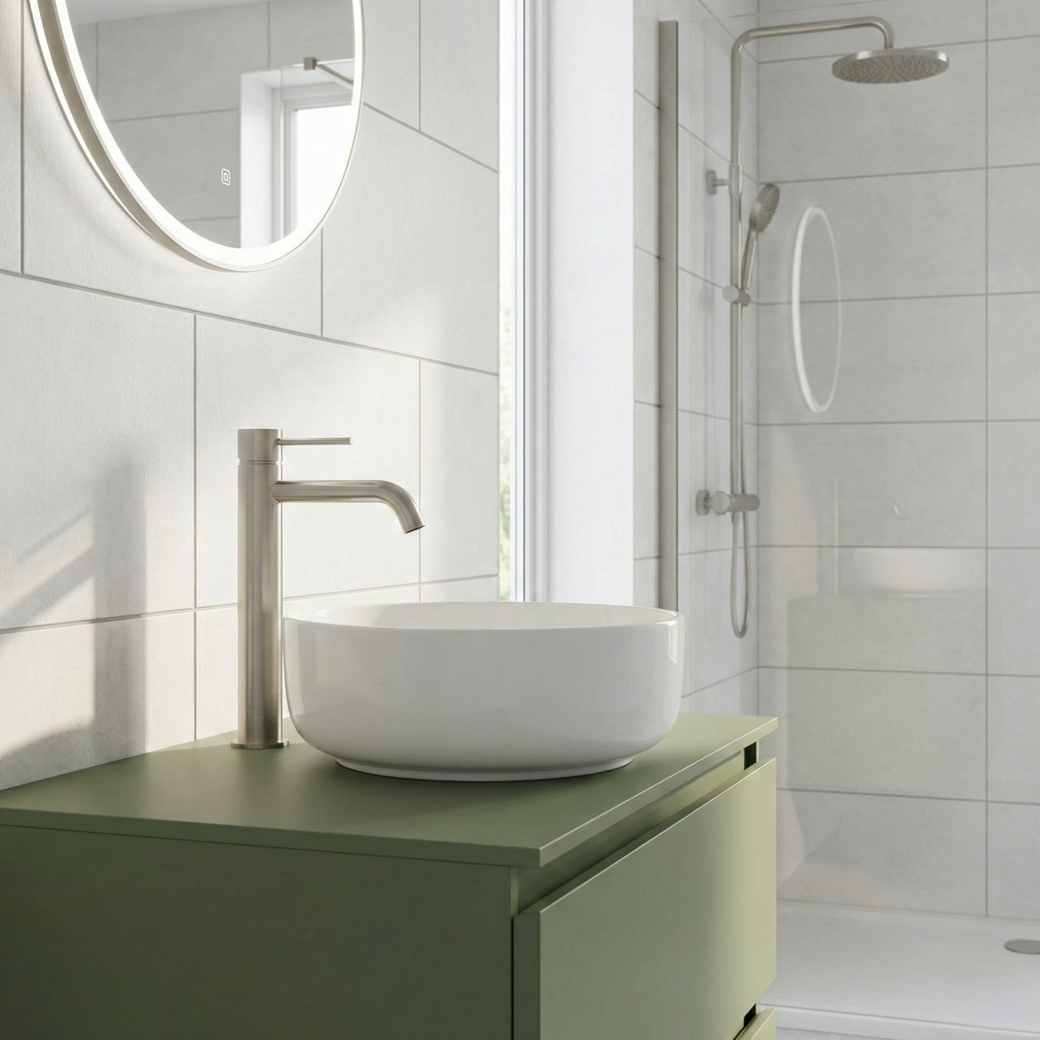 PHOENIX VIVID SLIMLINE LEAD FREE VESSEL MIXER OUTLET 289MM BRUSHED NICKEL