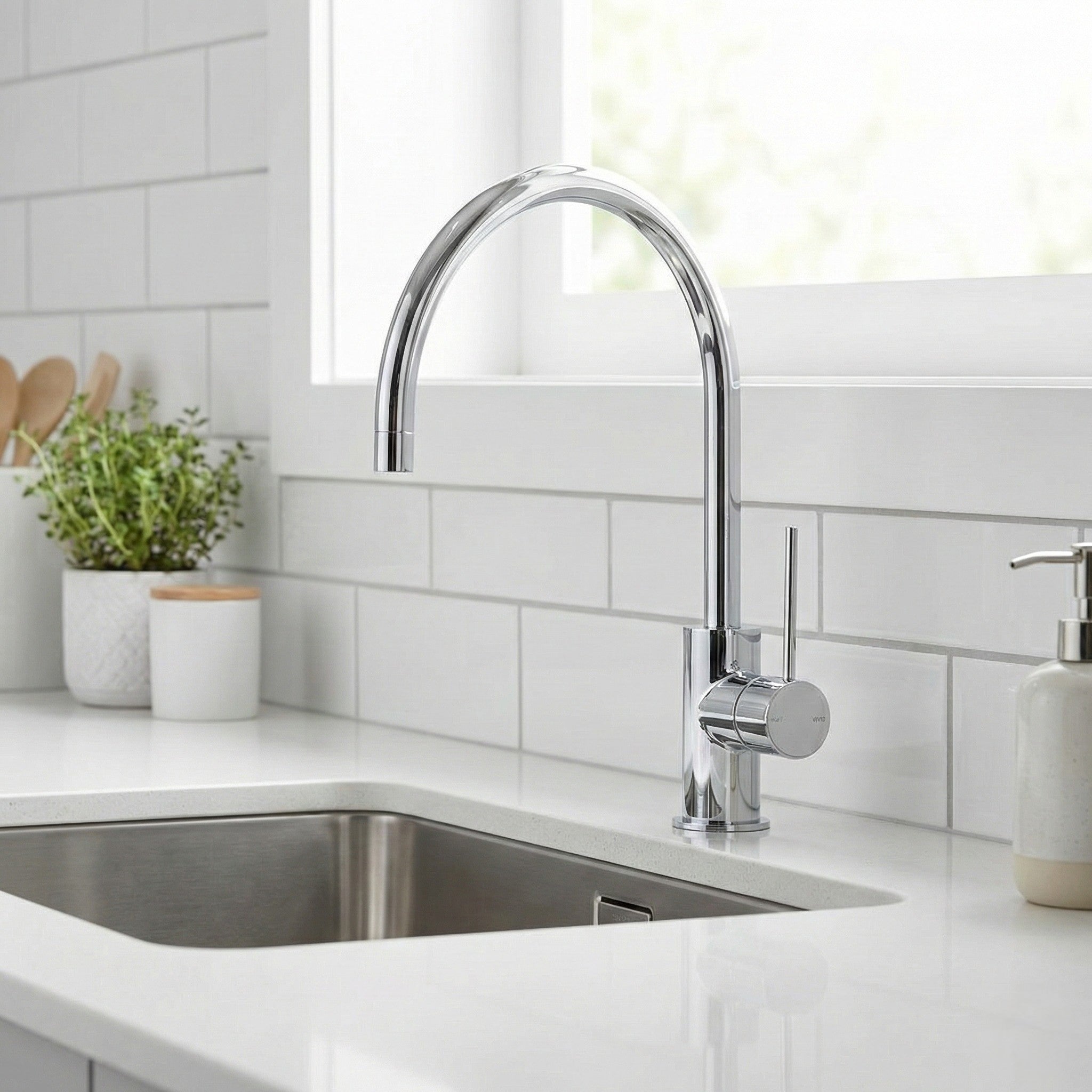 PHOENIX VIVID SLIMLINE GOOSENECK LEAD FREE SINK MIXER 220MM CHROME