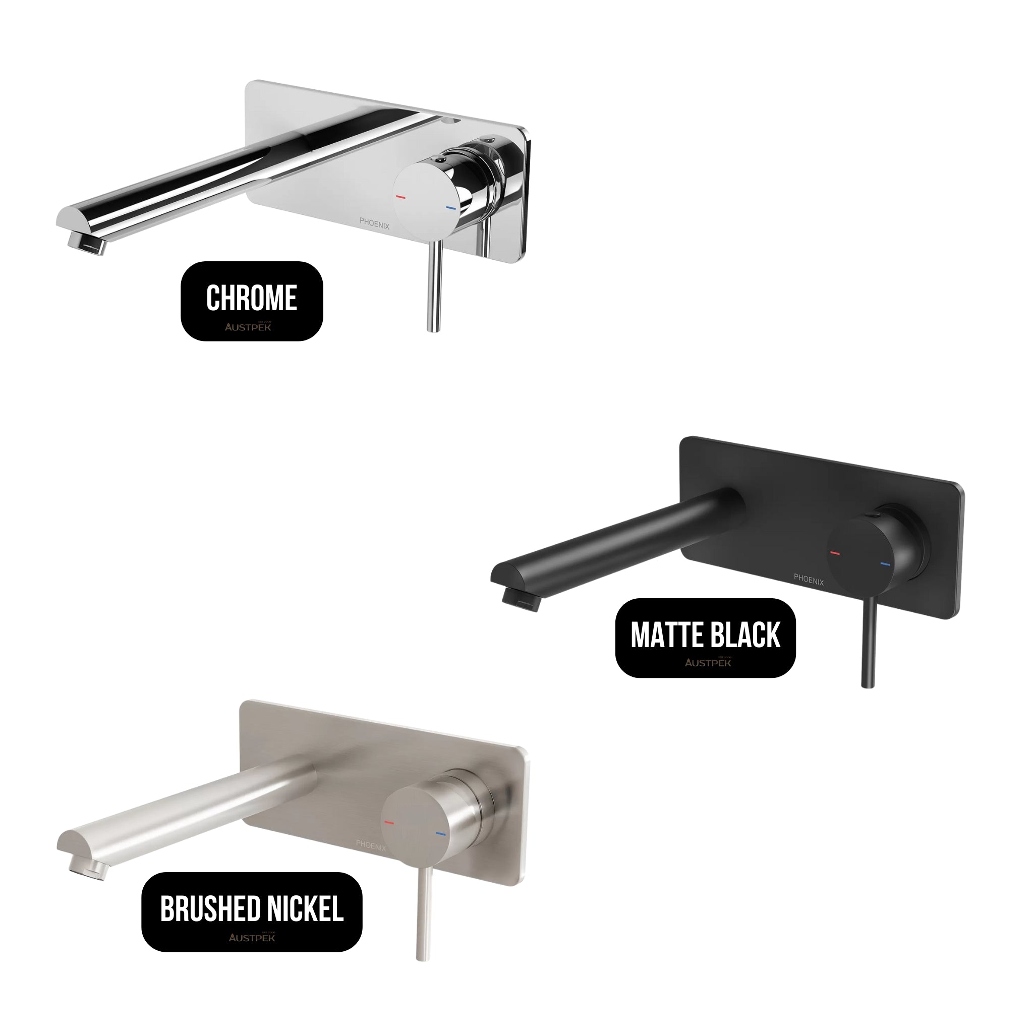 PHOENIX PINA LEAD FREE WALL BASIN / BATH MIXER SET WITH TRIM KIT AND BODY 200MM MATTE BLACK