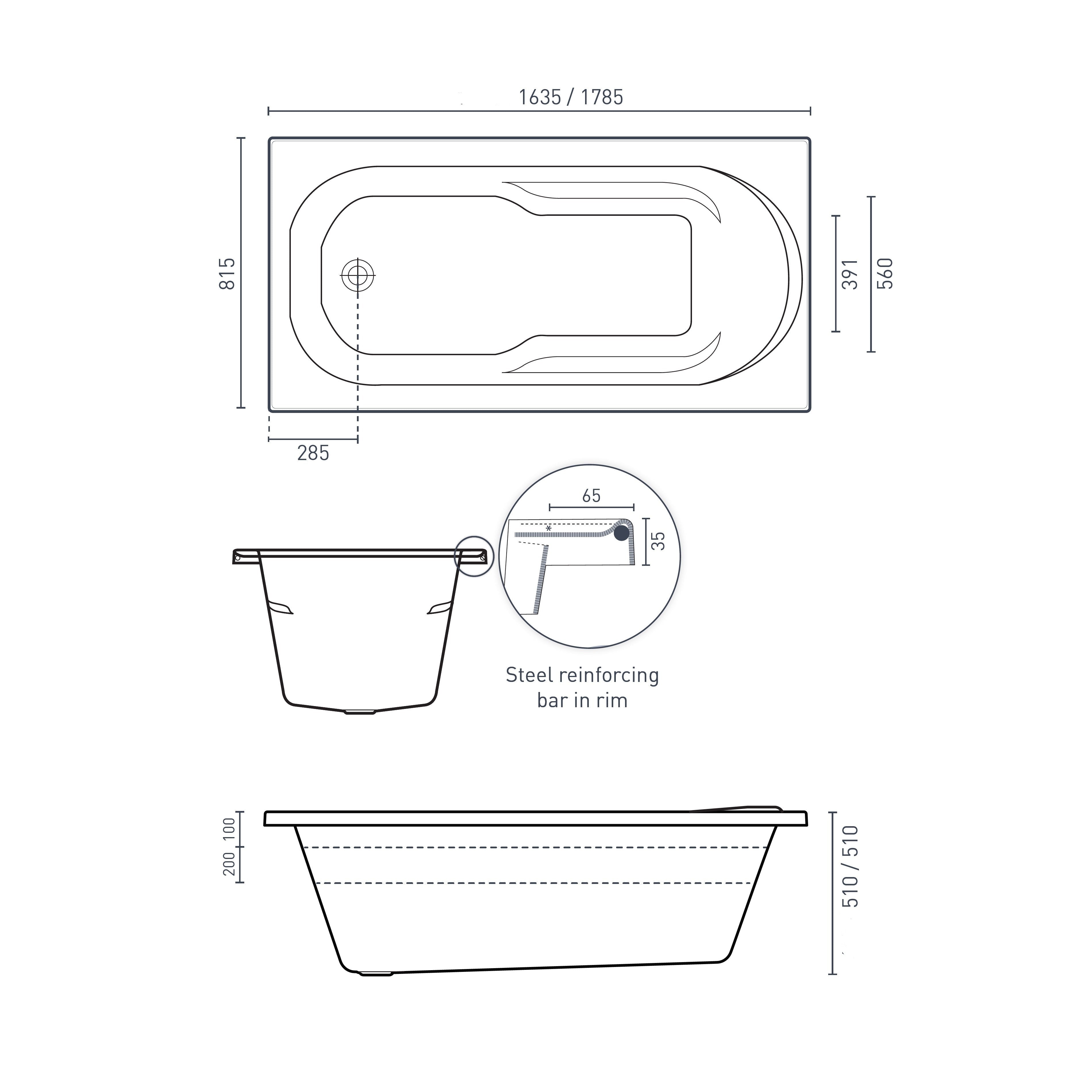 DECINA PRIMA INSET DOLCE VITA SPA BATH GLOSS WHITE (AVAILABLE IN 1635MM AND 1785MM) WITH 16-JETS
