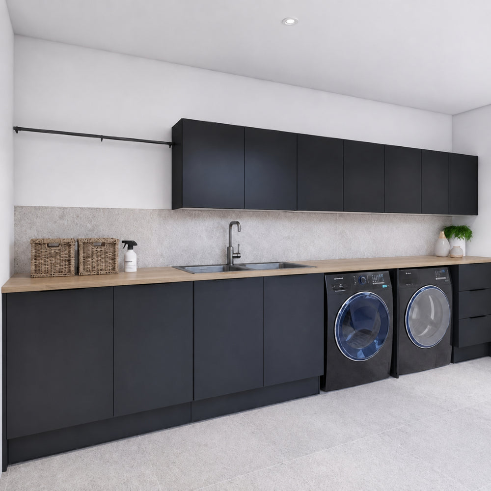 TIMBERLINE POLYTEC PRIME OAK WOODMATT DOUBLE BOWL LAUNDRY LAMINATE BENCHTOP
