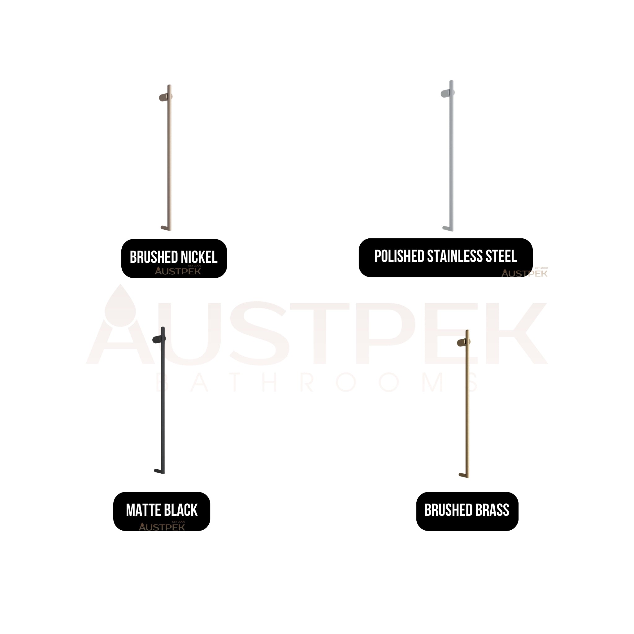THERMOGROUP SLIMLINE ROUND VERTICAL HEATED SINGLE TOWEL RAIL BRUSHED BRASS 900MM