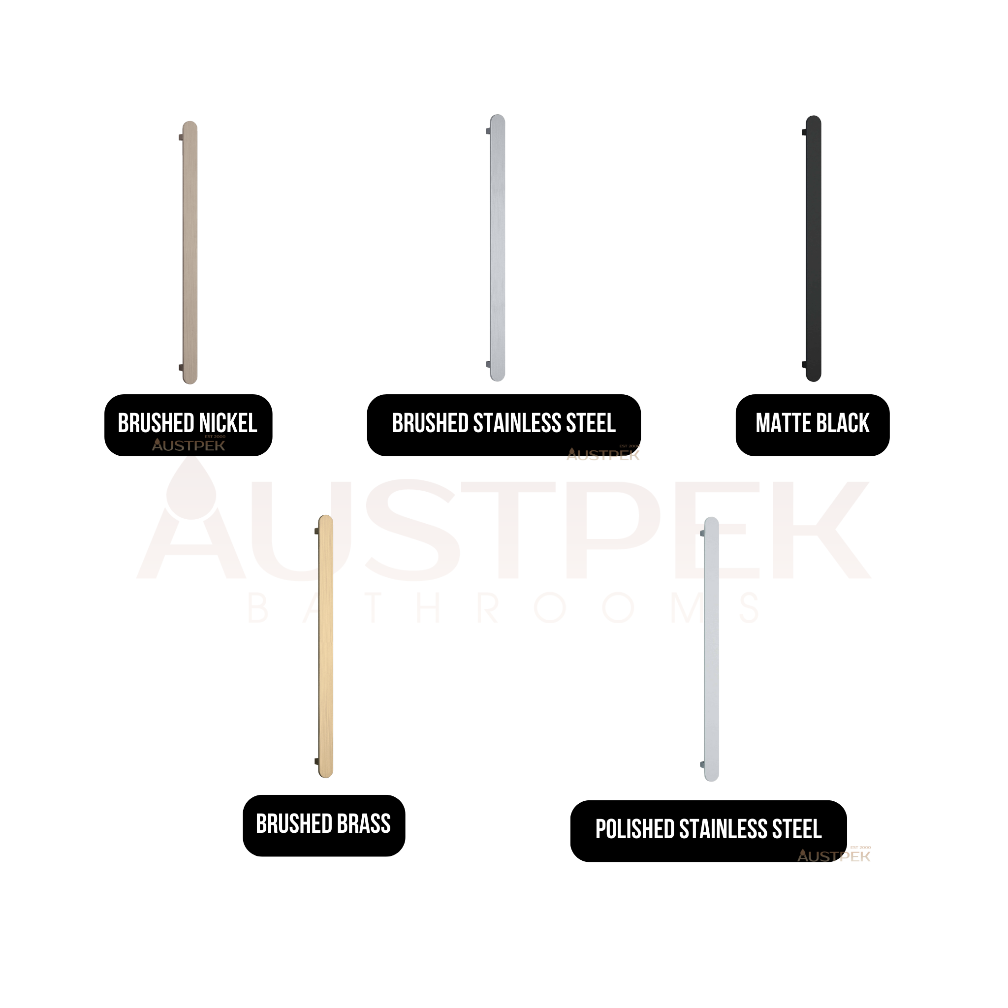 THERMOGROUP FLAT PILL VERTICAL HEATED SINGLE TOWEL RAIL BRUSHED BRASS 900MM