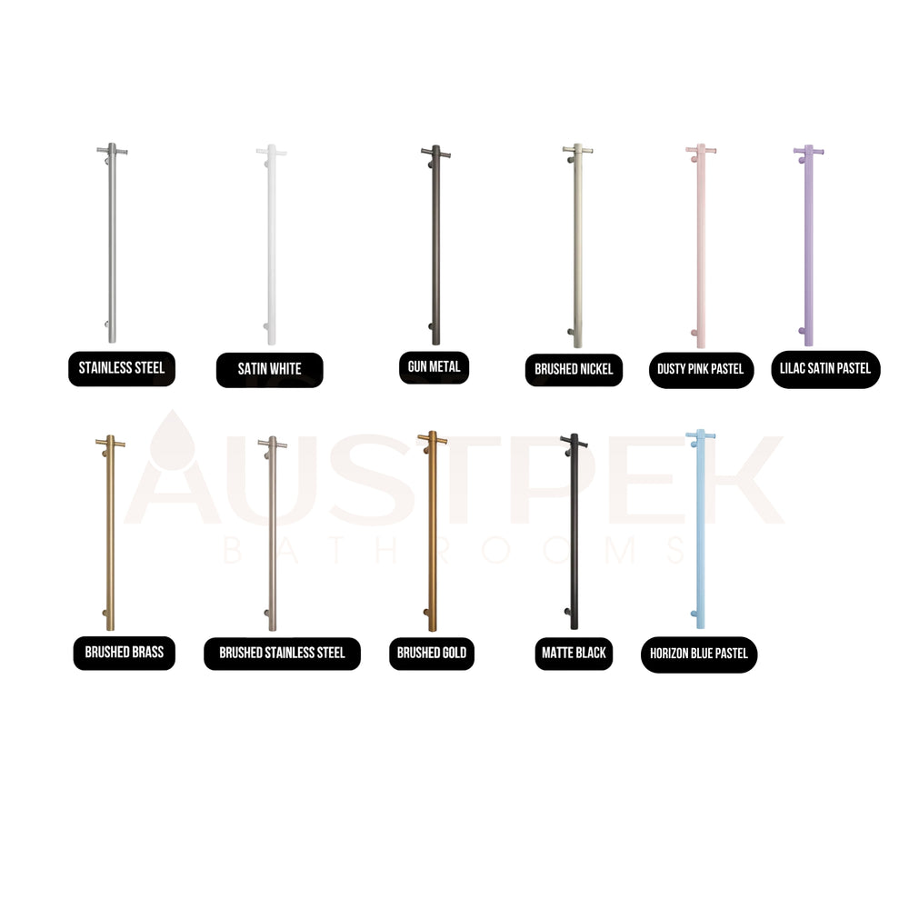 THERMOGROUP ROUND VERTICAL SINGLE HEATED TOWEL RAIL 900MM BRUSHED GOLD