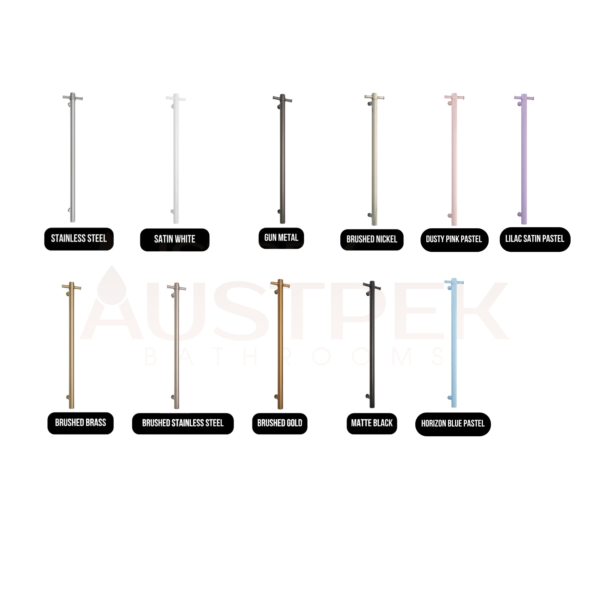 THERMOGROUP ROUND VERTICAL HEATED SINGLE TOWEL RAIL BRUSHED BRONZE 900MM