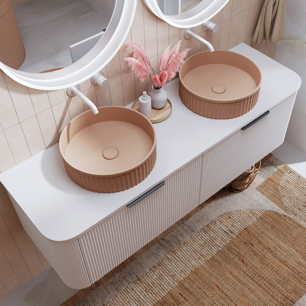 FIENZA PURE WHITE CURVED SOLID SURFACE BENCHTOP (AVAILABLE IN 750MM, 900MM, 1200MM AND 1500MM)