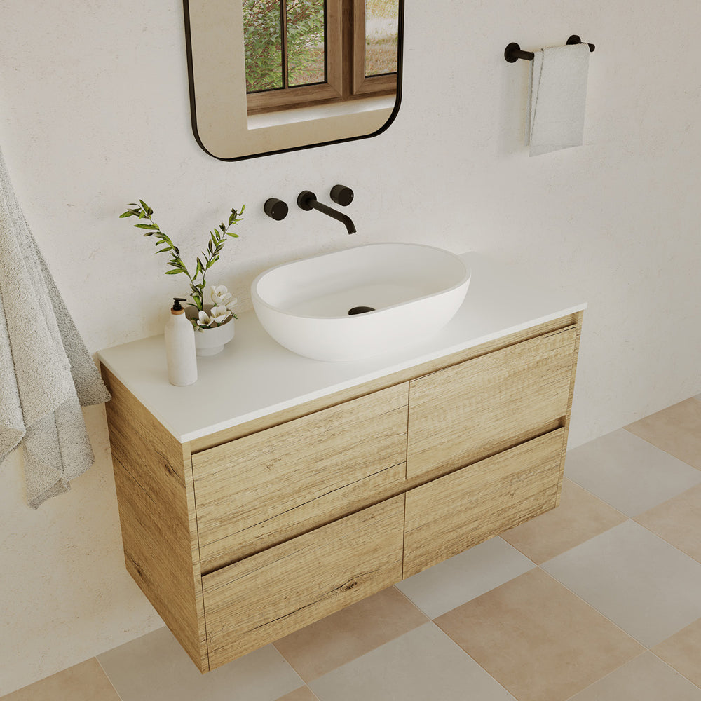 FIENZA PURE WHITE BOWL RECTANGULAR SOLID SURFACE BENCHTOP (AVAILABLE IN 600MM, 750MM, 900MM, 1200MM, 1500MM AND 1800MM)