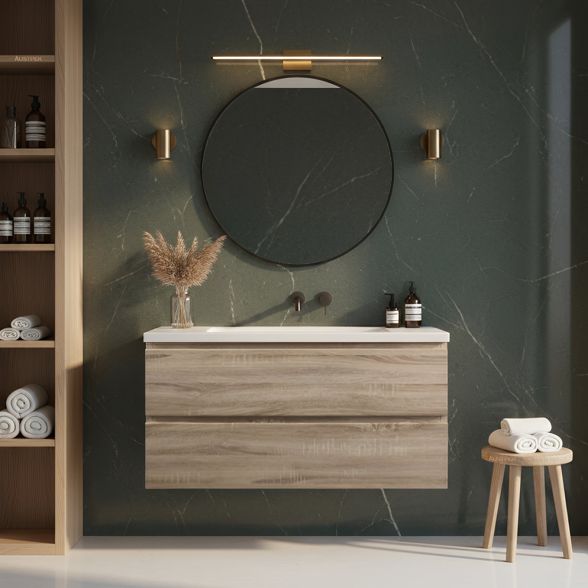 POSEIDON QUBIST WHITE OAK 1200MM SINGLE BOWL WALL HUNG VANITY