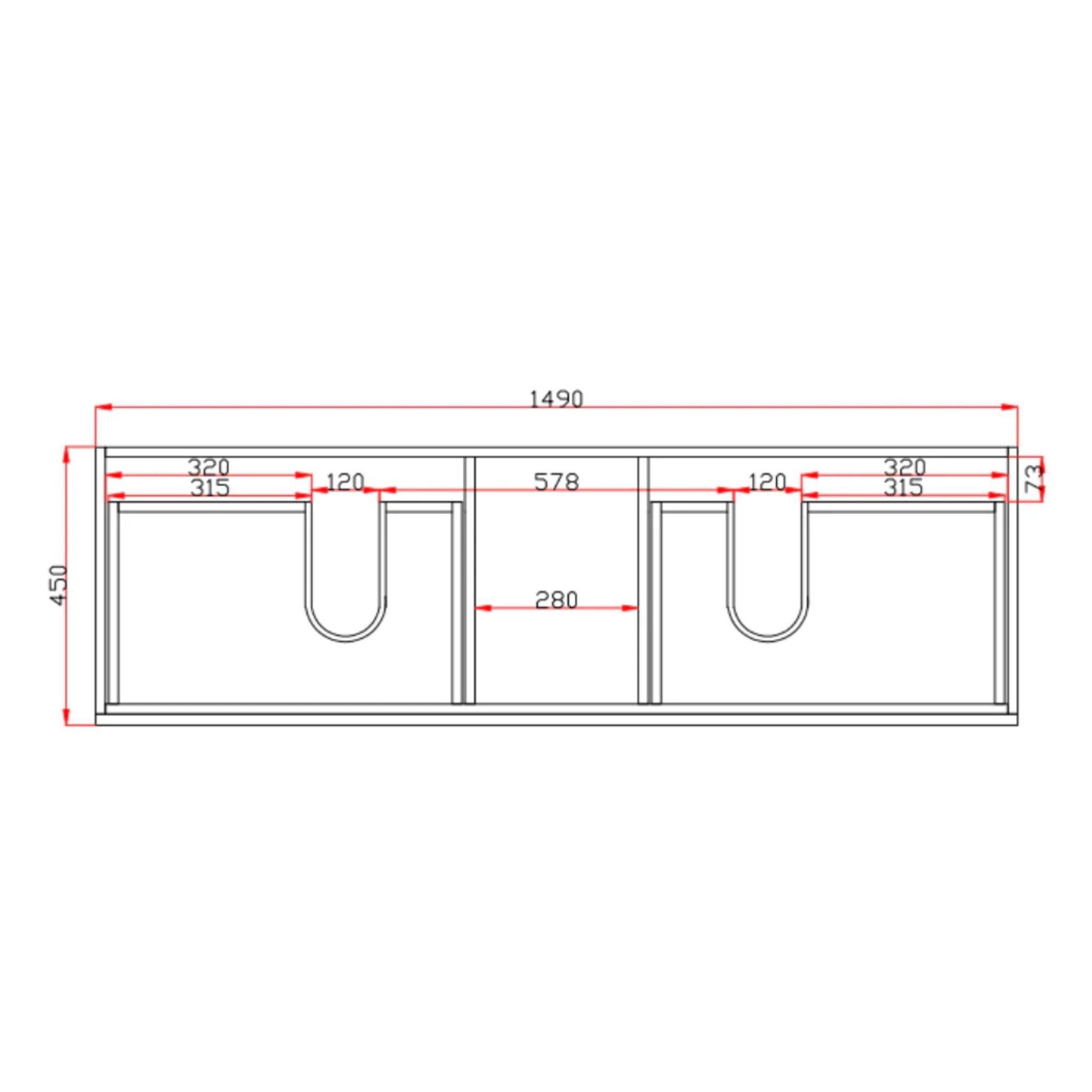 POSEIDON QUBIST DARK GREY 1500MM WALL HUNG VANITY