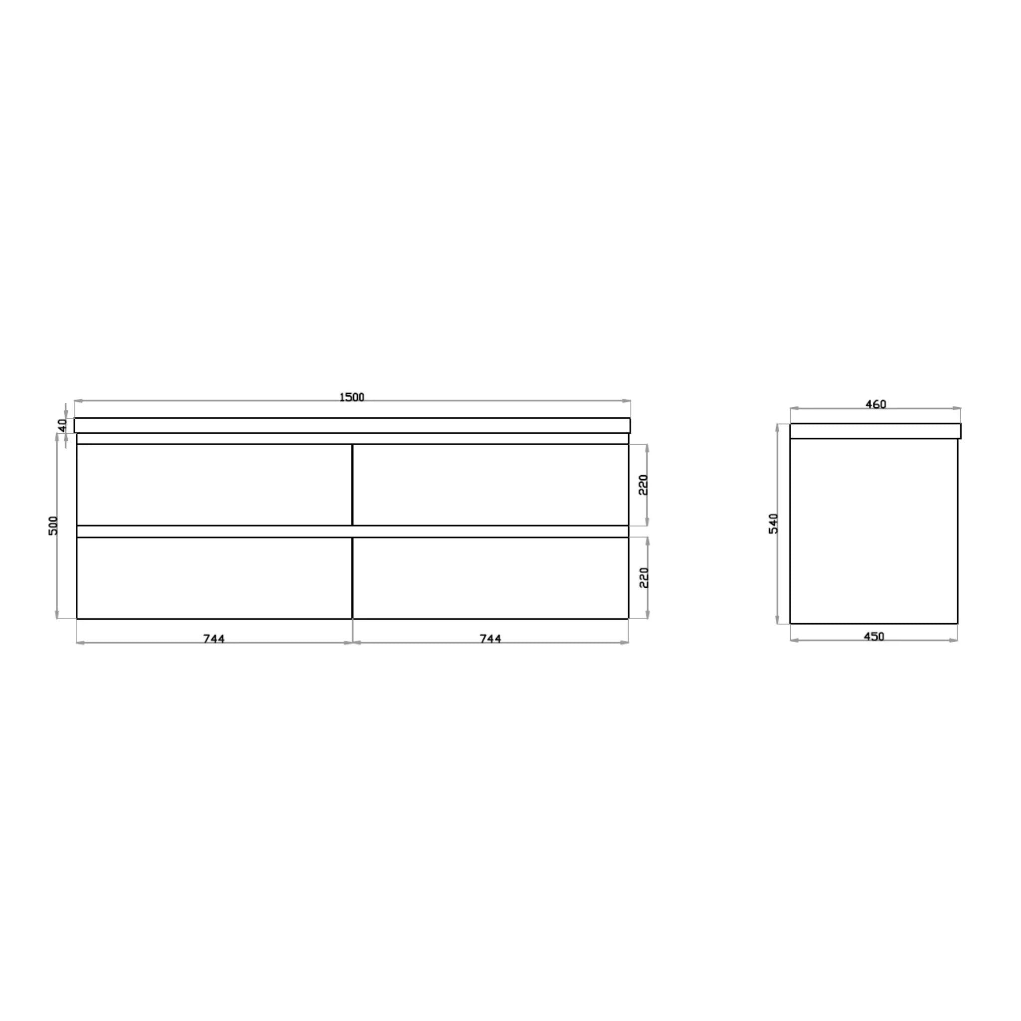 POSEIDON QUBIST DARK GREY 1500MM WALL HUNG VANITY