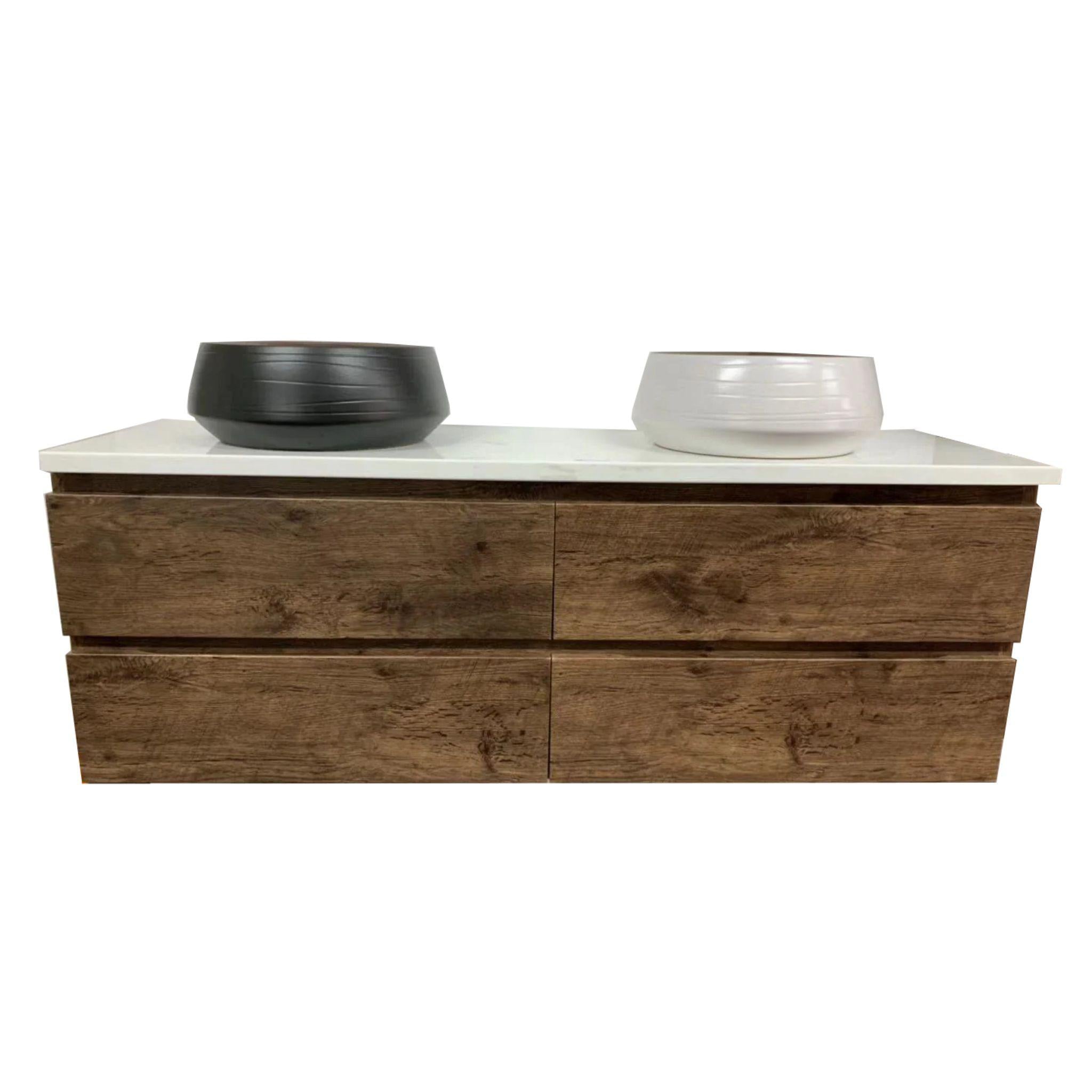 POSEIDON QUBIST DARK OAK 1500MM WALL HUNG VANITY