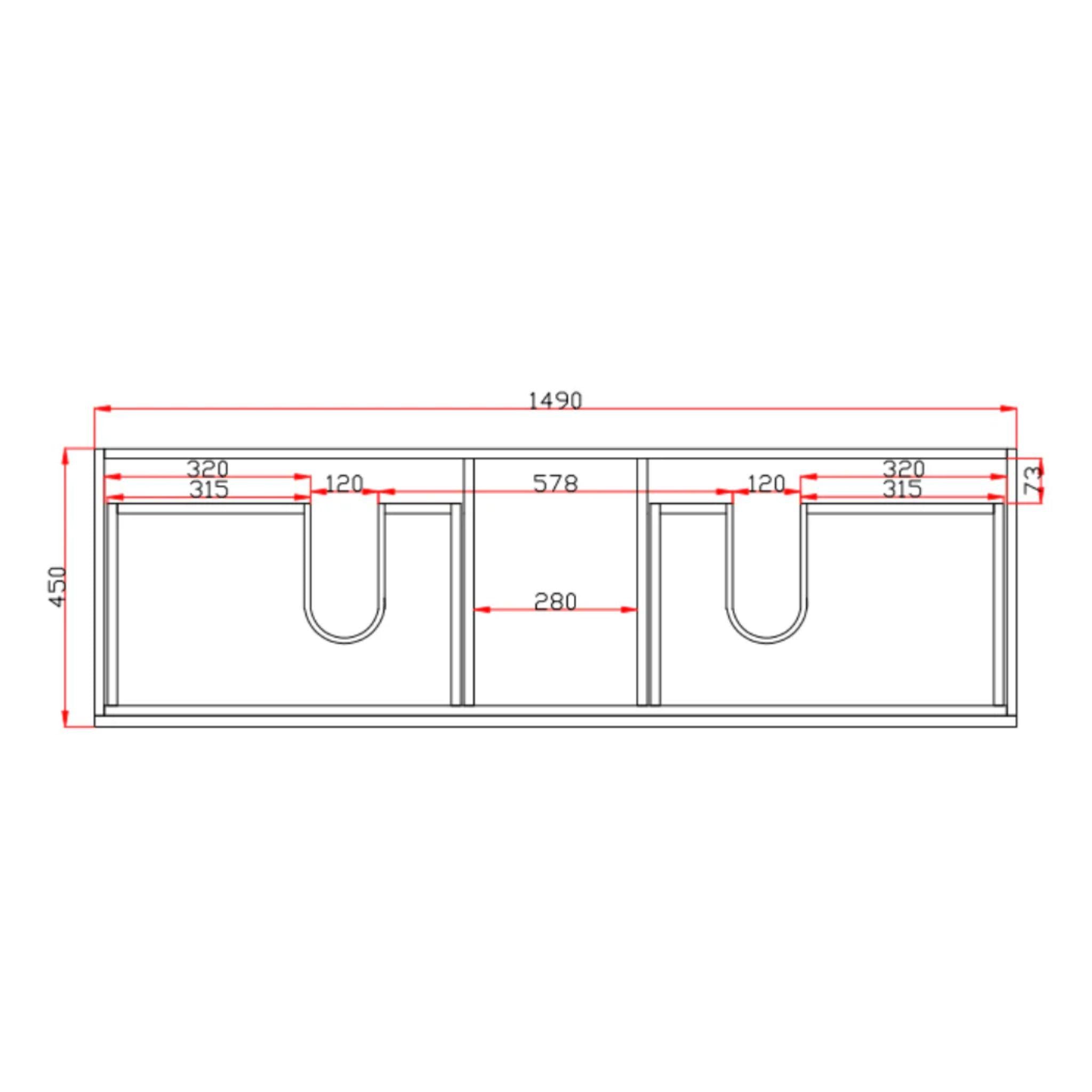 POSEIDON QUBIST DARK OAK 1500MM WALL HUNG VANITY