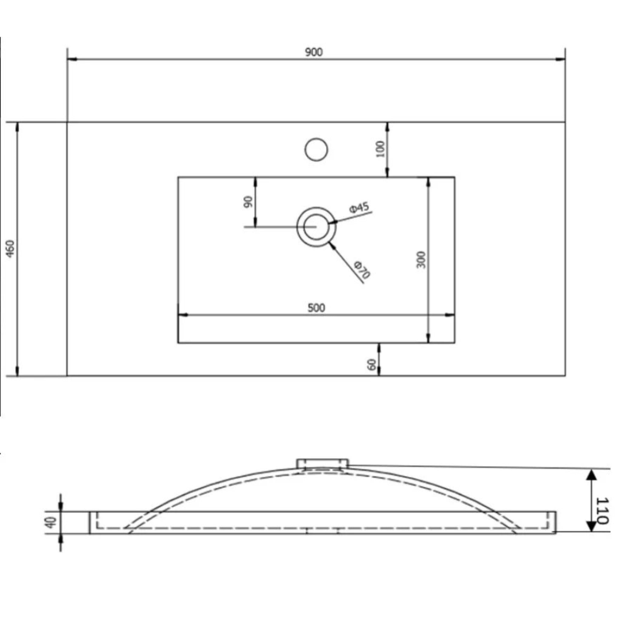 POSEIDON QUBIST DARK GREY 900MM WALL HUNG VANITY