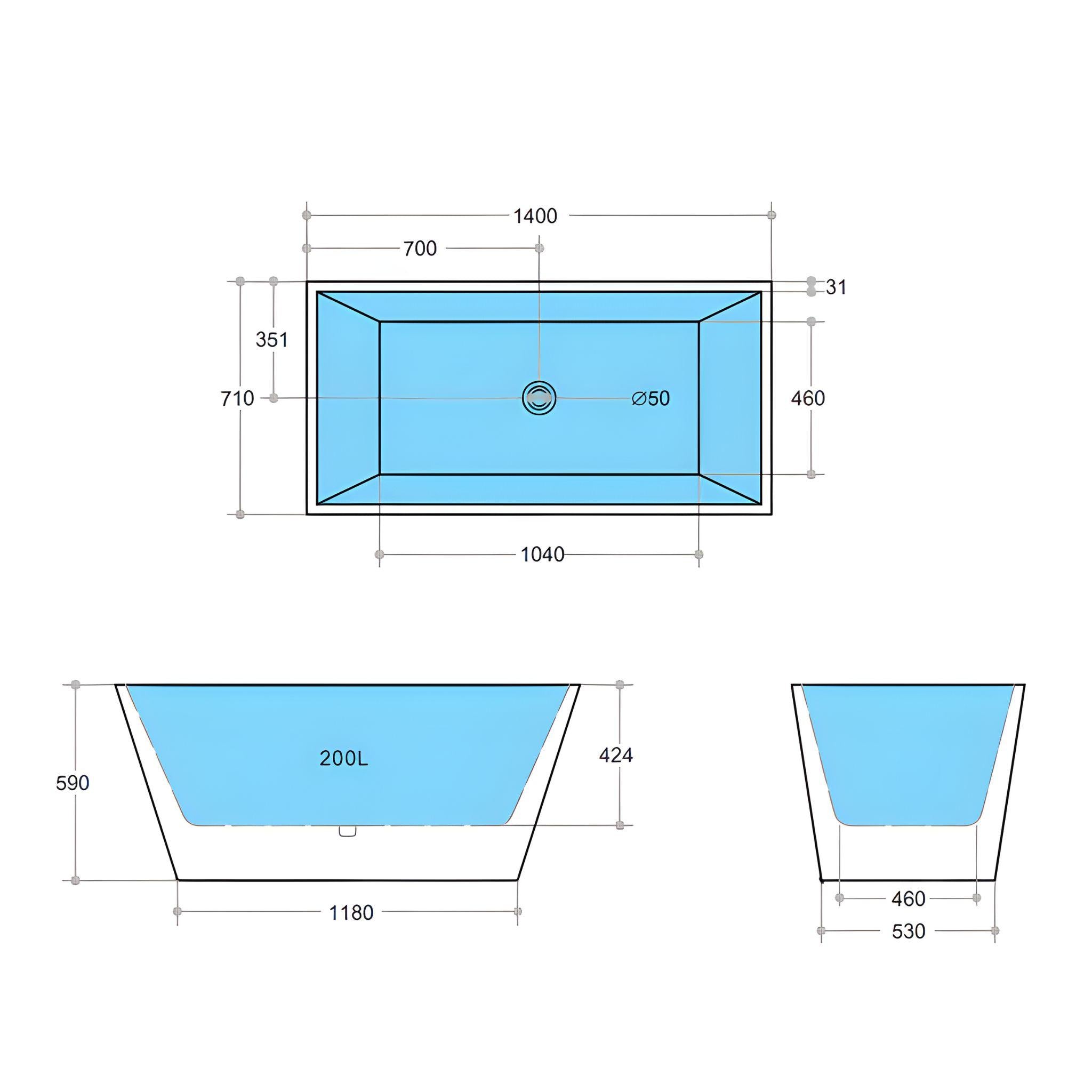 POSEIDON QUBIST FREESTANDING NF BATHTUB GLOSS WHITE (AVAILABLE IN 1400MM, 1500MM AND 1700MM)
