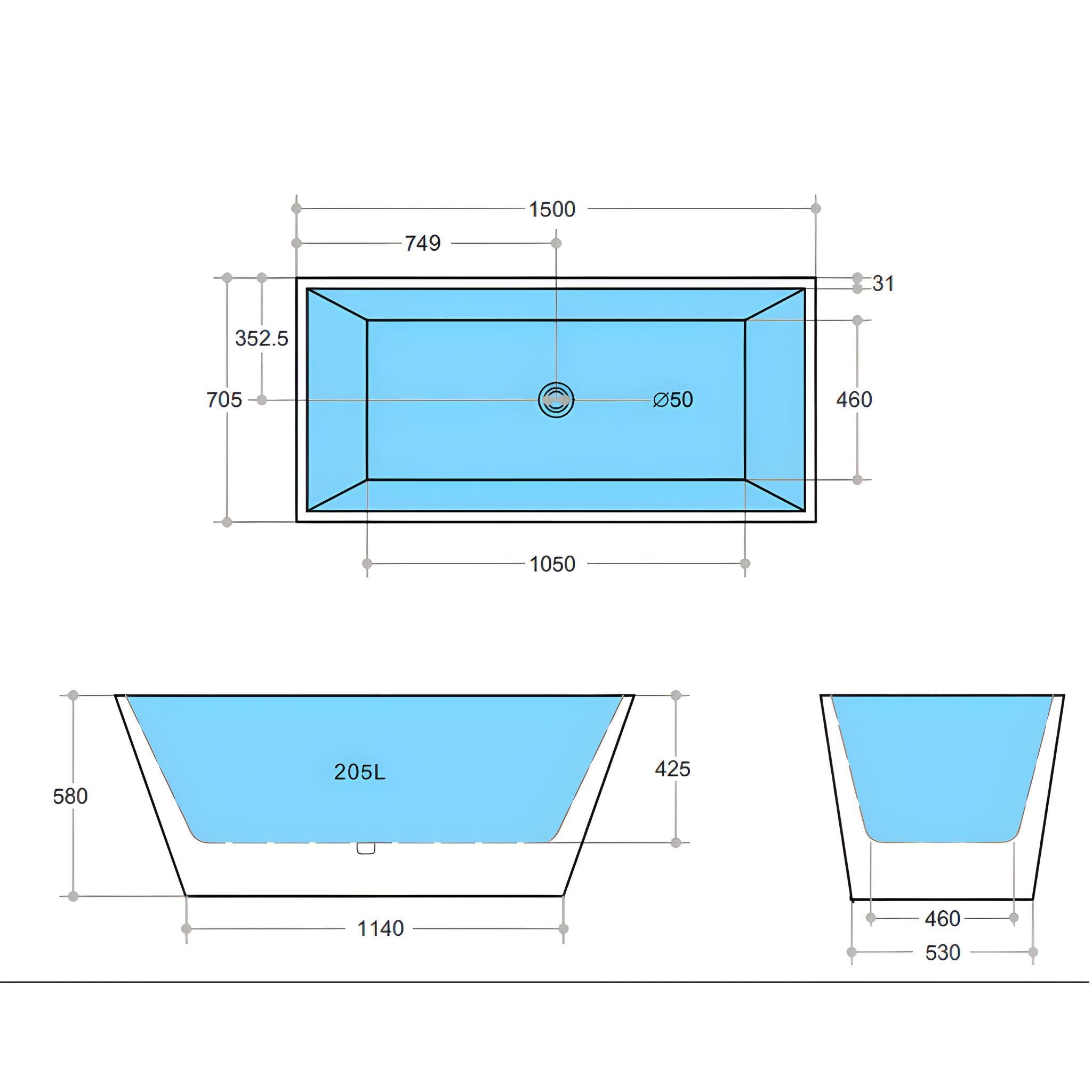 POSEIDON QUBIST FREESTANDING NF BATHTUB GLOSS WHITE (AVAILABLE IN 1400MM, 1500MM AND 1700MM)
