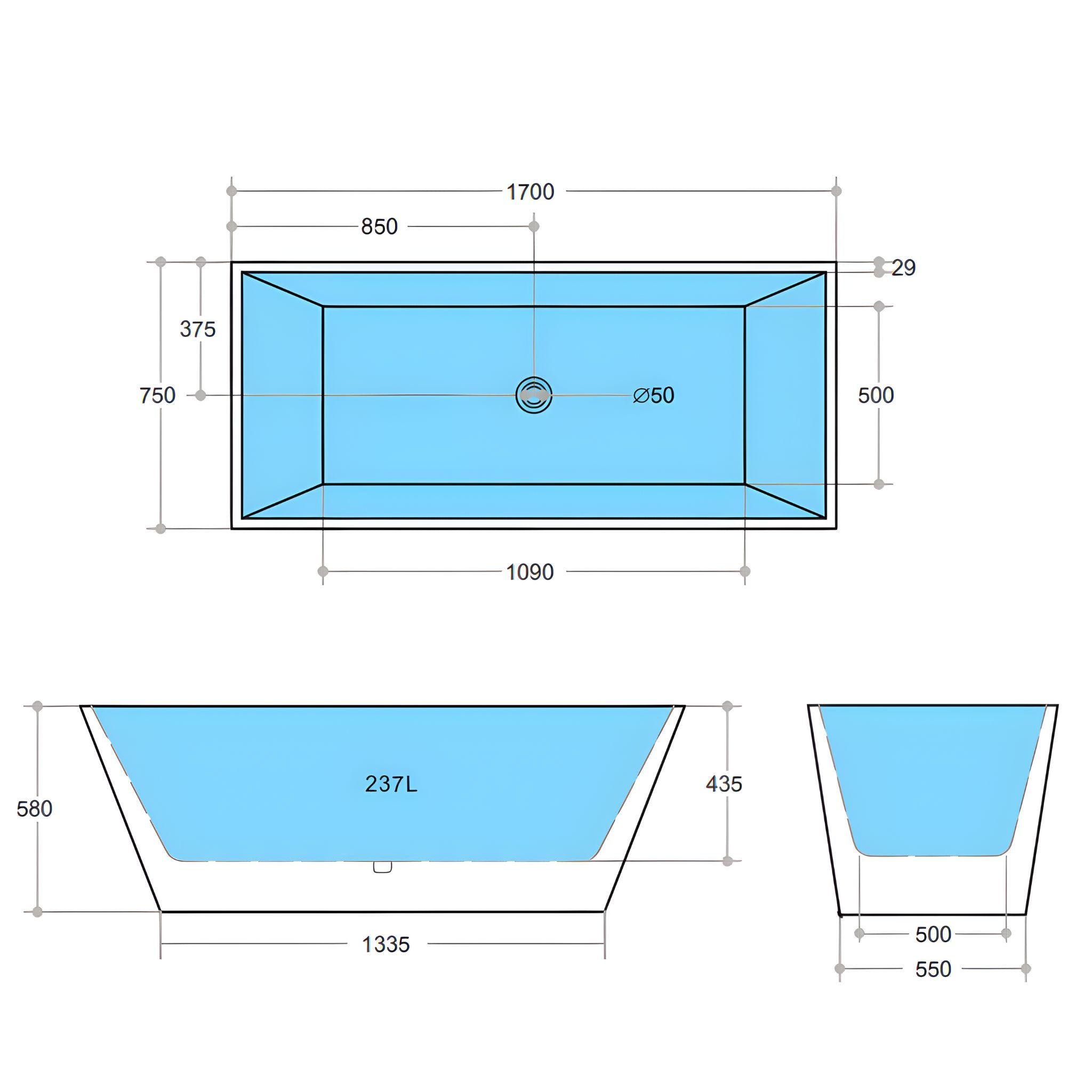 POSEIDON QUBIST FREESTANDING NF BATHTUB GLOSS WHITE (AVAILABLE IN 1400MM, 1500MM AND 1700MM)