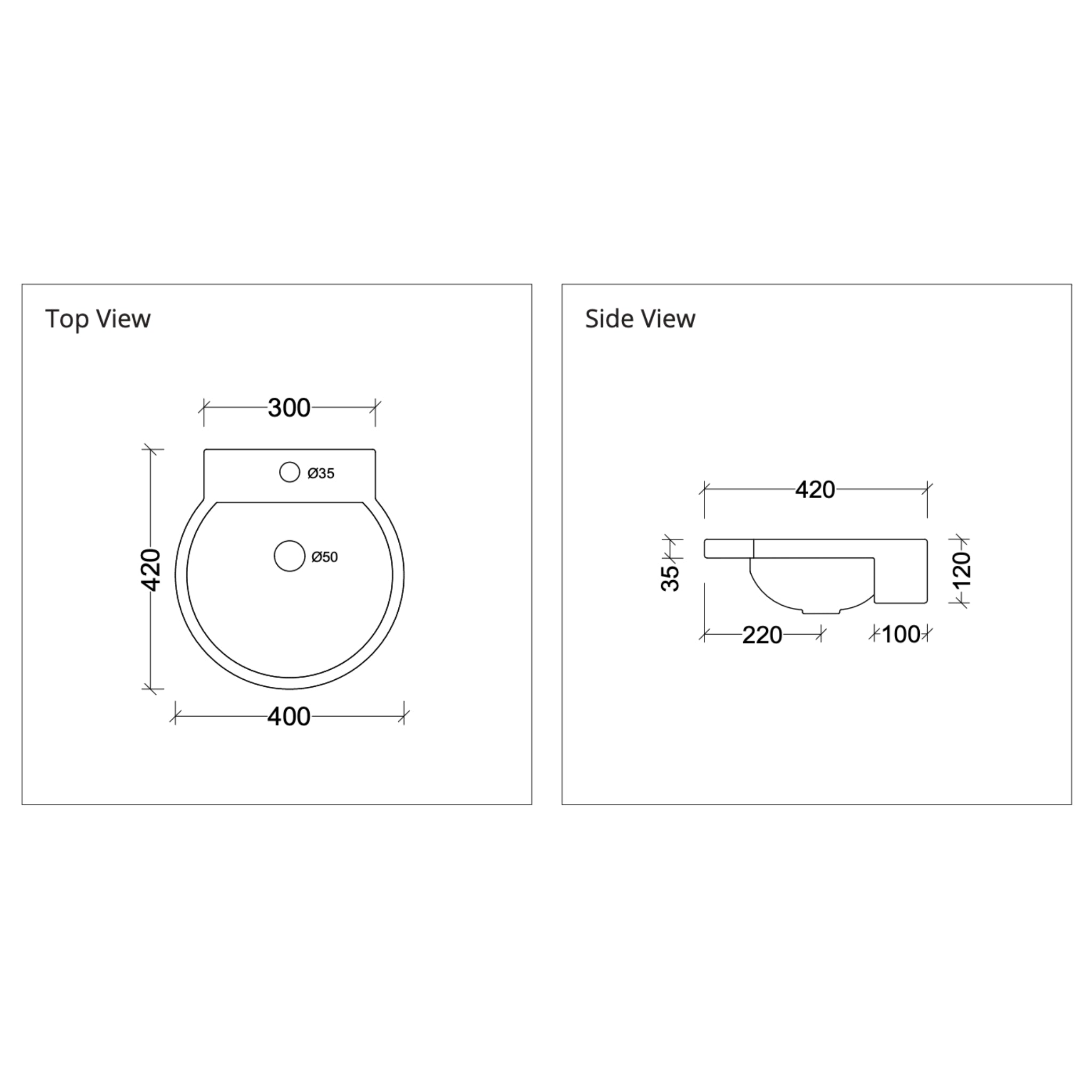 DUROCLASS QUAY FORWARD SEMI-RECESSED BASIN GLOSS WHITE 420MM