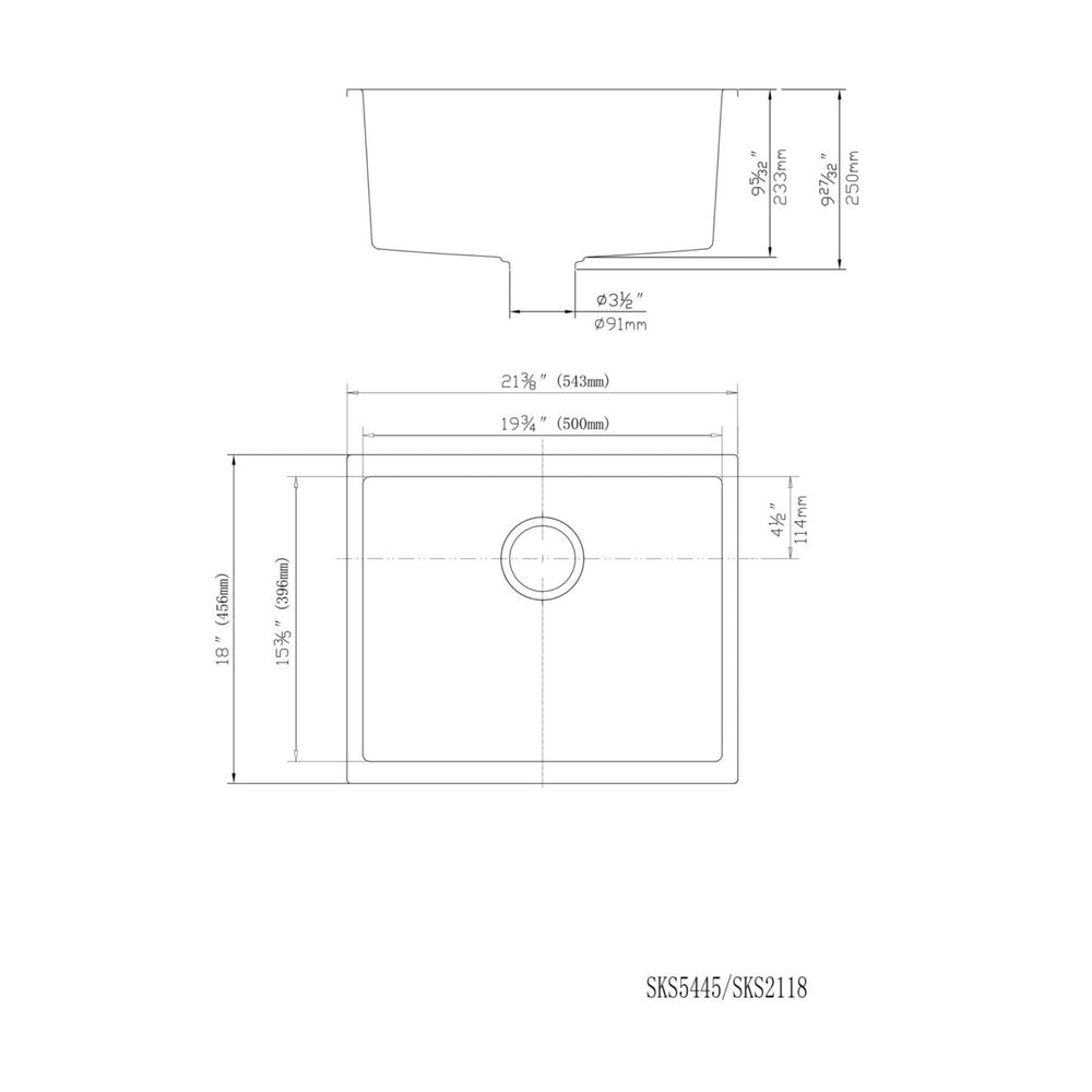 POSEIDON QUARTZ SINGLE BOWL TOP / UNDERMOUNT KITCHEN SINK MATTE WHITE 543MM
