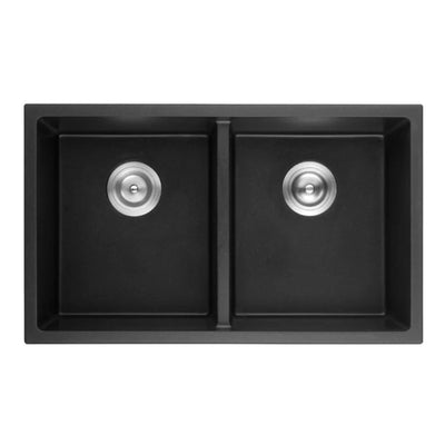 POSEIDON QUARTZ DOUBLE BOWL TOP / UNDERMOUNT KITCHEN SINK MATTE BLACK 813MM