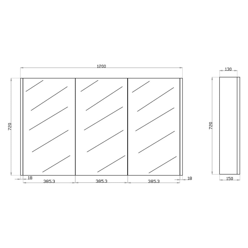 POSEIDON QUBIST DARK OAK MIRROR SHAVING CABINET 1200X720MM