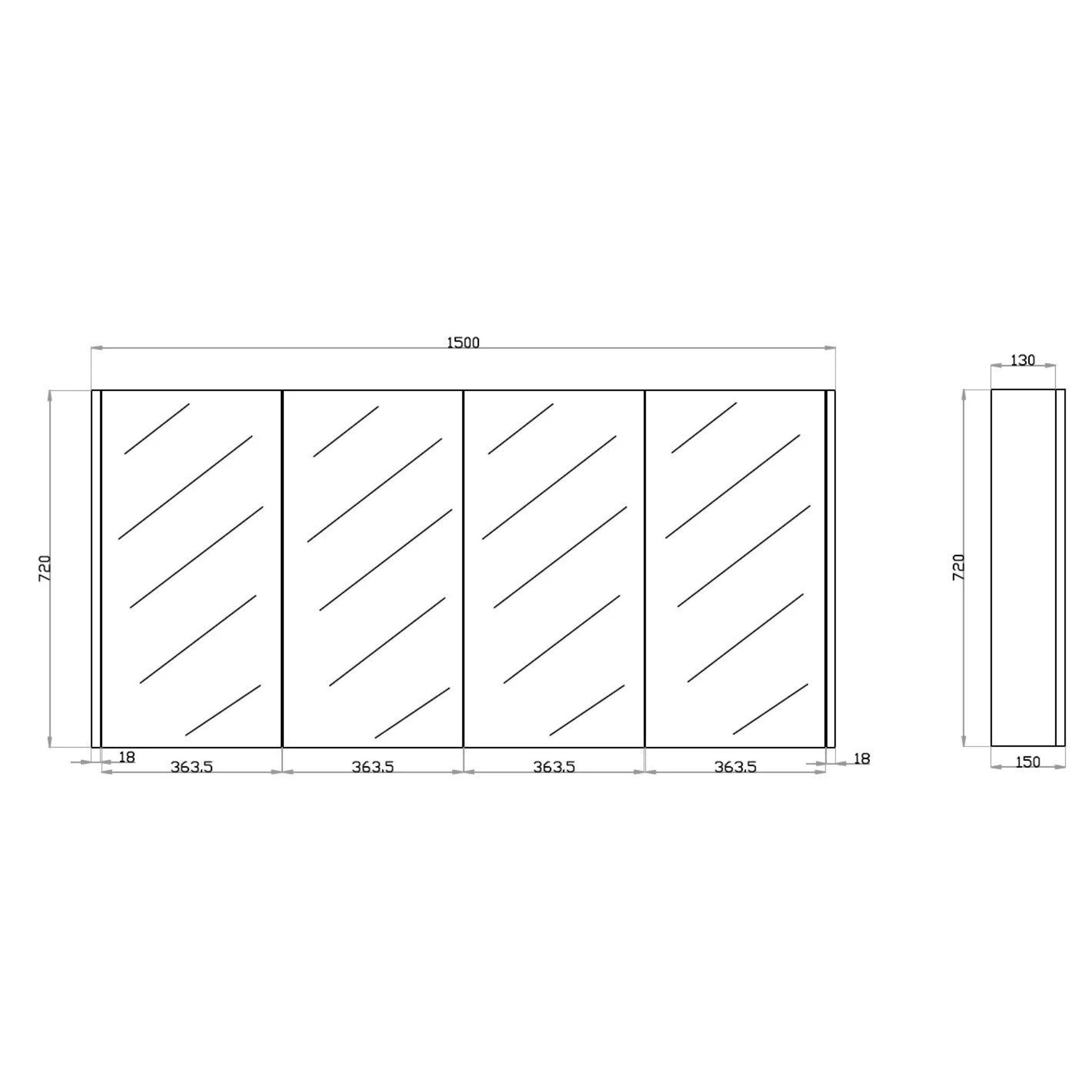 POSEIDON QUBIST DARK GREY MIRROR SHAVING CABINET 1500X720MM