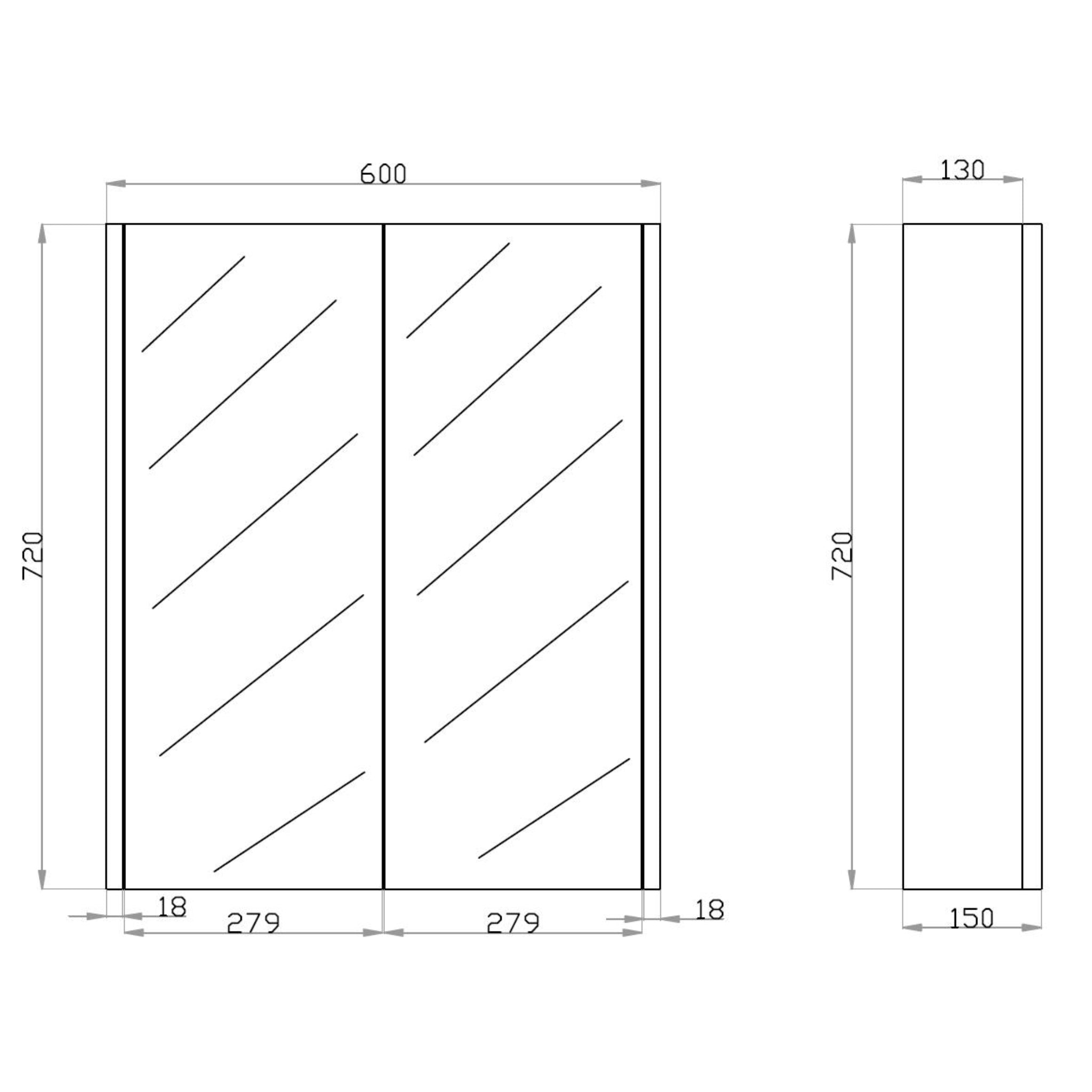 POSEIDON QUBIST DARK GREY MIRROR SHAVING CABINET 600X720MM