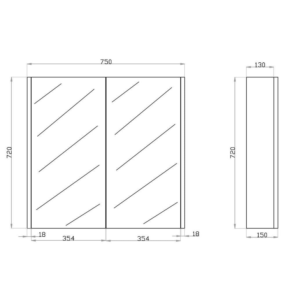 POSEIDON QUBIST DARK OAK MIRROR SHAVING CABINET 750X720MM