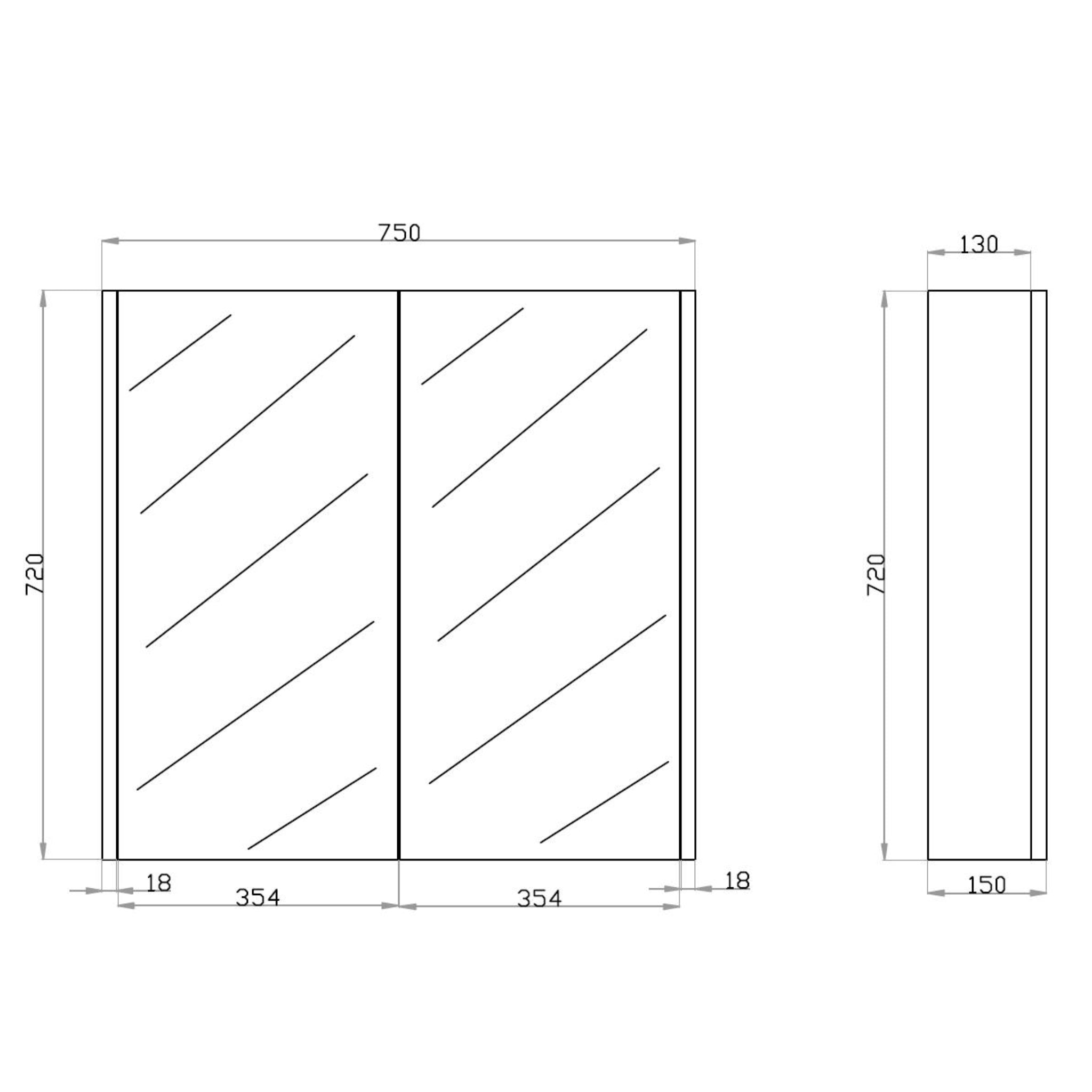 POSEIDON QUBIST DARK GREY MIRROR SHAVING CABINET 750X720MM
