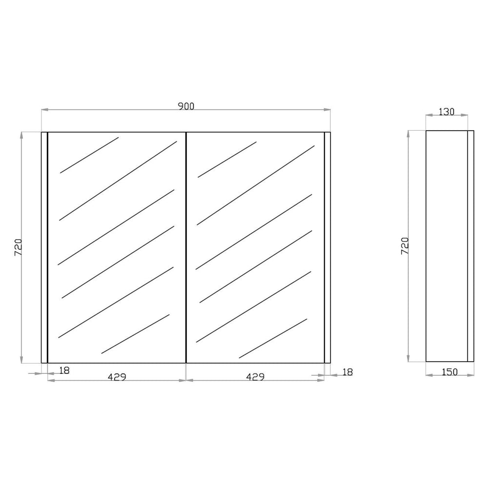 POSEIDON QUBIST DARK OAK MIRROR SHAVING CABINET 900X720MM