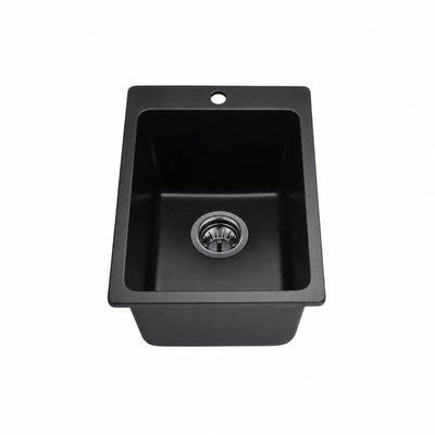 VITO QUARTZ SINGLE BOWL TOPMOUNT LAUNDRY SINK WITH TAPHOLE MATTE BLACK 350MM