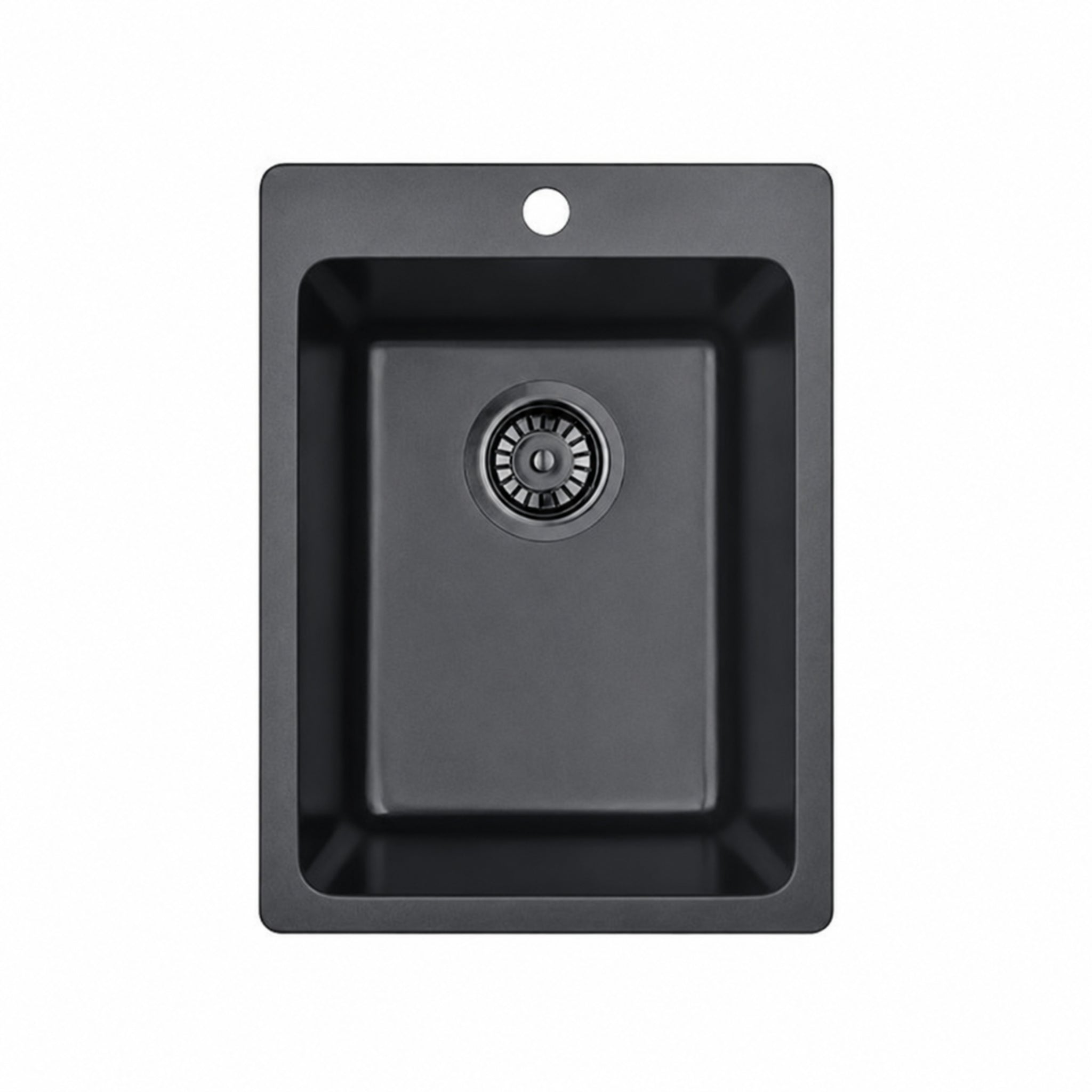 VITO QUARTZ SINGLE BOWL TOPMOUNT LAUNDRY SINK WITH TAPHOLE MATTE BLACK 350MM