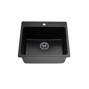 VITO QUARTZ SINGLE BOWL TOPMOUNT KITCHEN SINK WITH TAPHOLE MATTE BLACK 550MM