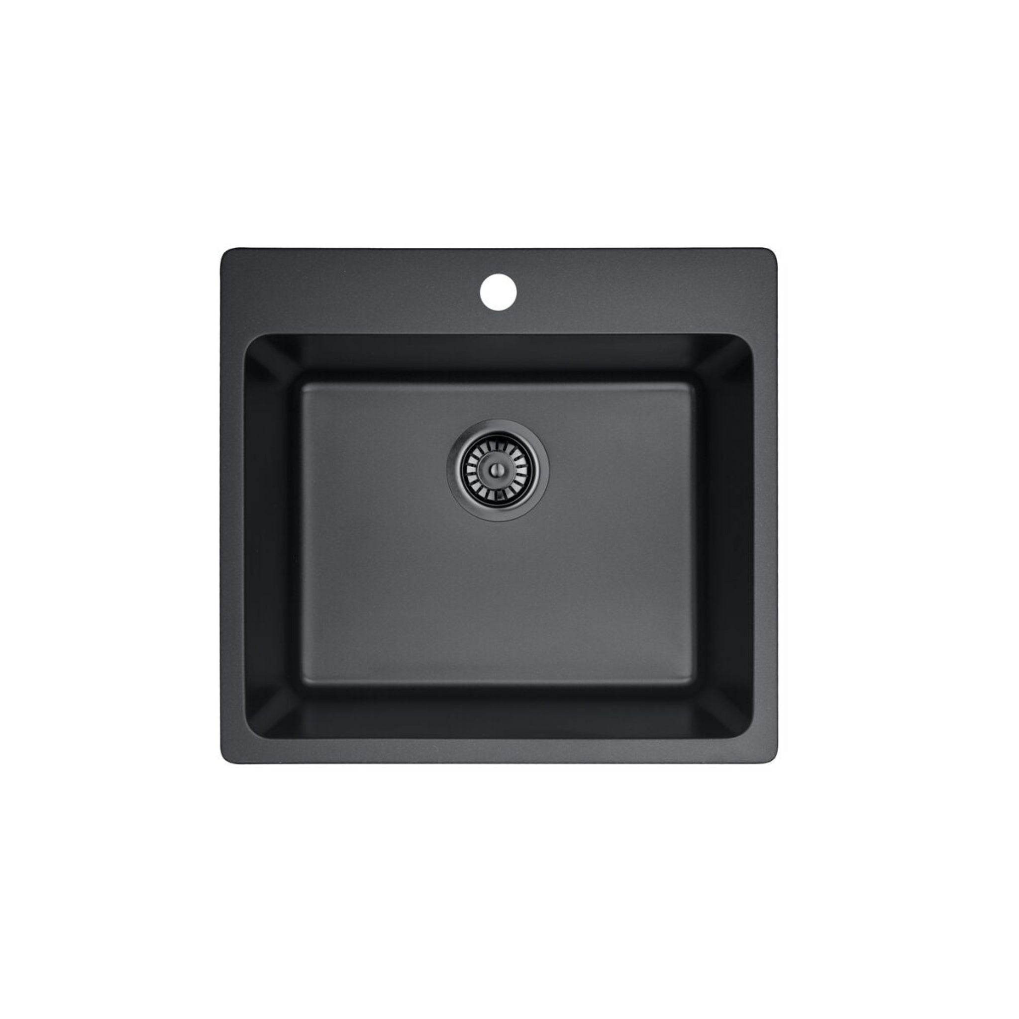 VITO QUARTZ SINGLE BOWL TOPMOUNT KITCHEN SINK WITH TAPHOLE MATTE BLACK 550MM