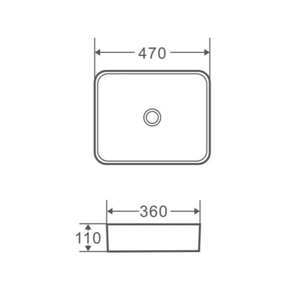 MERCIO QTRO RECTANGULAR ABOVE COUNTER BASIN GLOSS WHITE 470MM