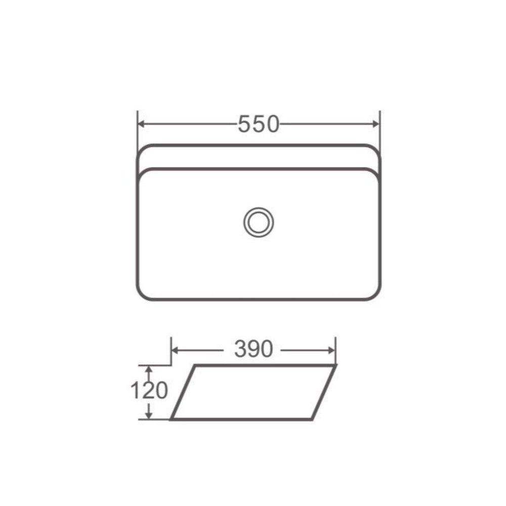 MERCIO QTRO RECTANGULAR ABOVE COUNTER BASIN AT ANGLE GLOSS WHITE 550MM