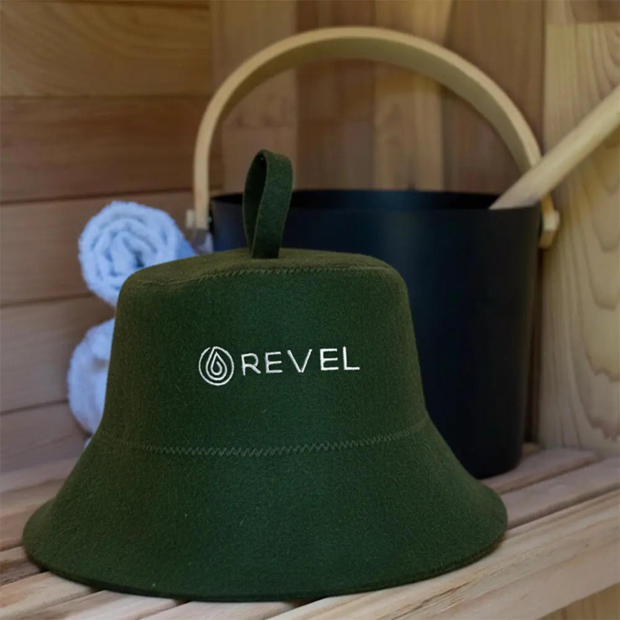 REVEL TUULI SAUNA HAT 100% WOOL HEAT SHIELD GREEN