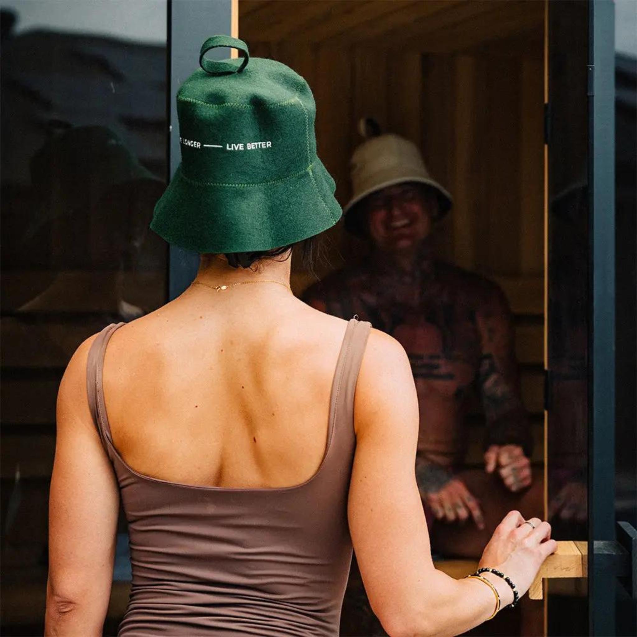 REVEL TUULI SAUNA HAT 100% WOOL HEAT SHIELD GREEN