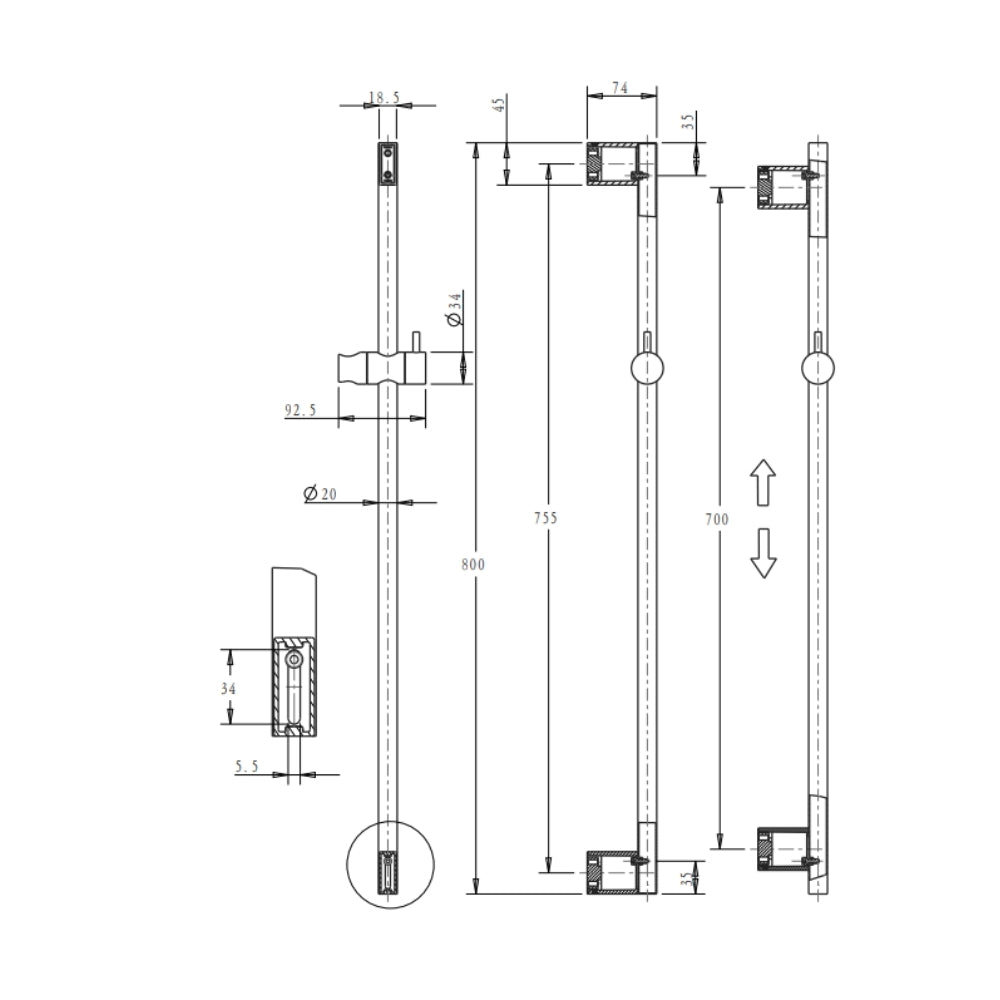 BELLA VISTA MICA SHOWER RAIL 800MM FRENCH GOLD