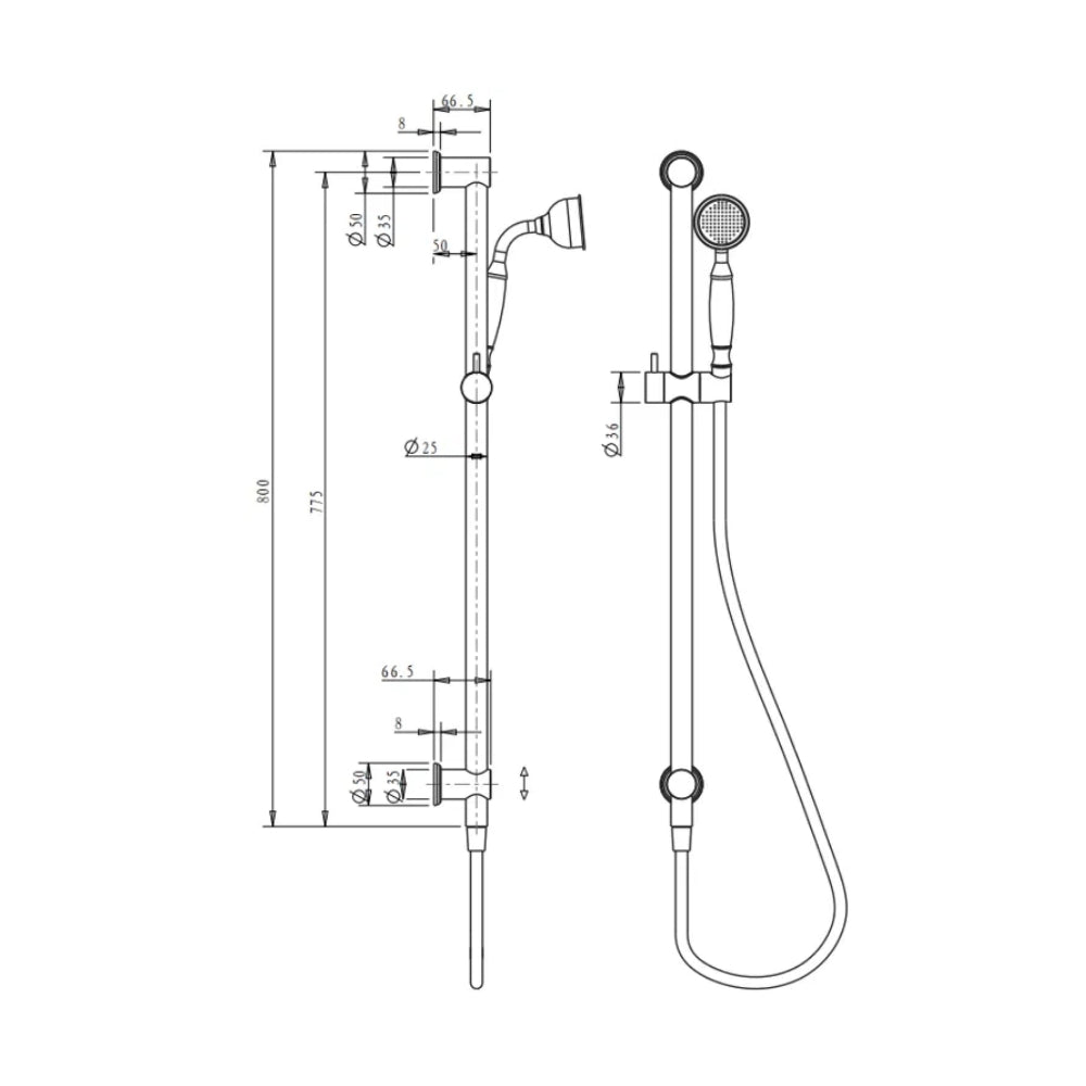 BELLA VISTA MICA HERITAGE SHOWER RAIL 800MM CHROME