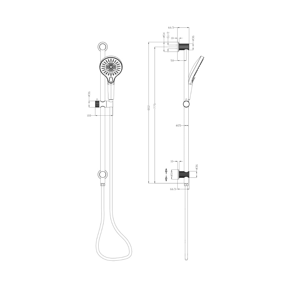 BELLA VISTA MICA FLUTED SHOWER RAIL INBUILT INLET 802MM BRUSHED NICKEL