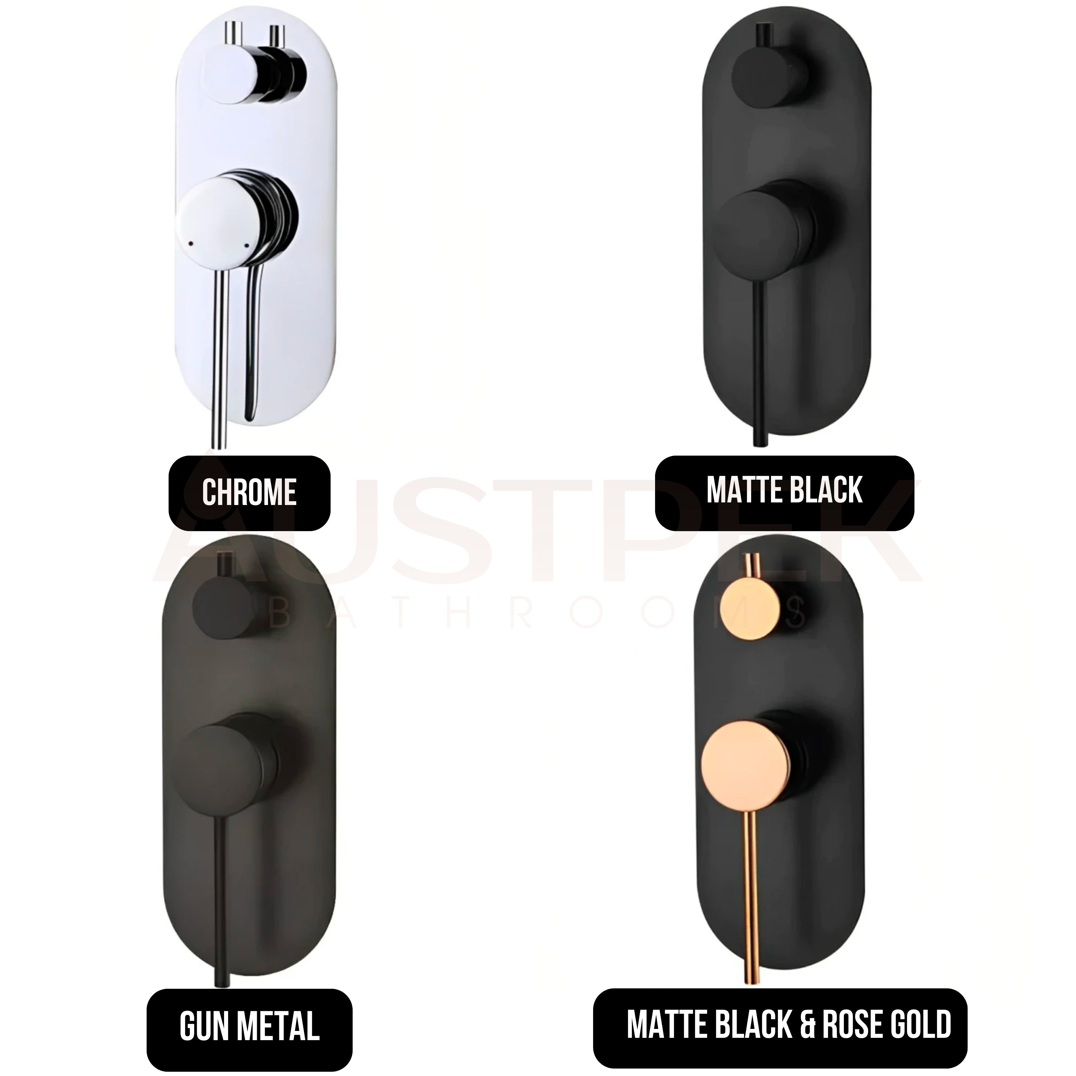 INSPIRE ROUL WALL DIVERTER MIXER 200MM MATTE BLACK AND ROSE GOLD