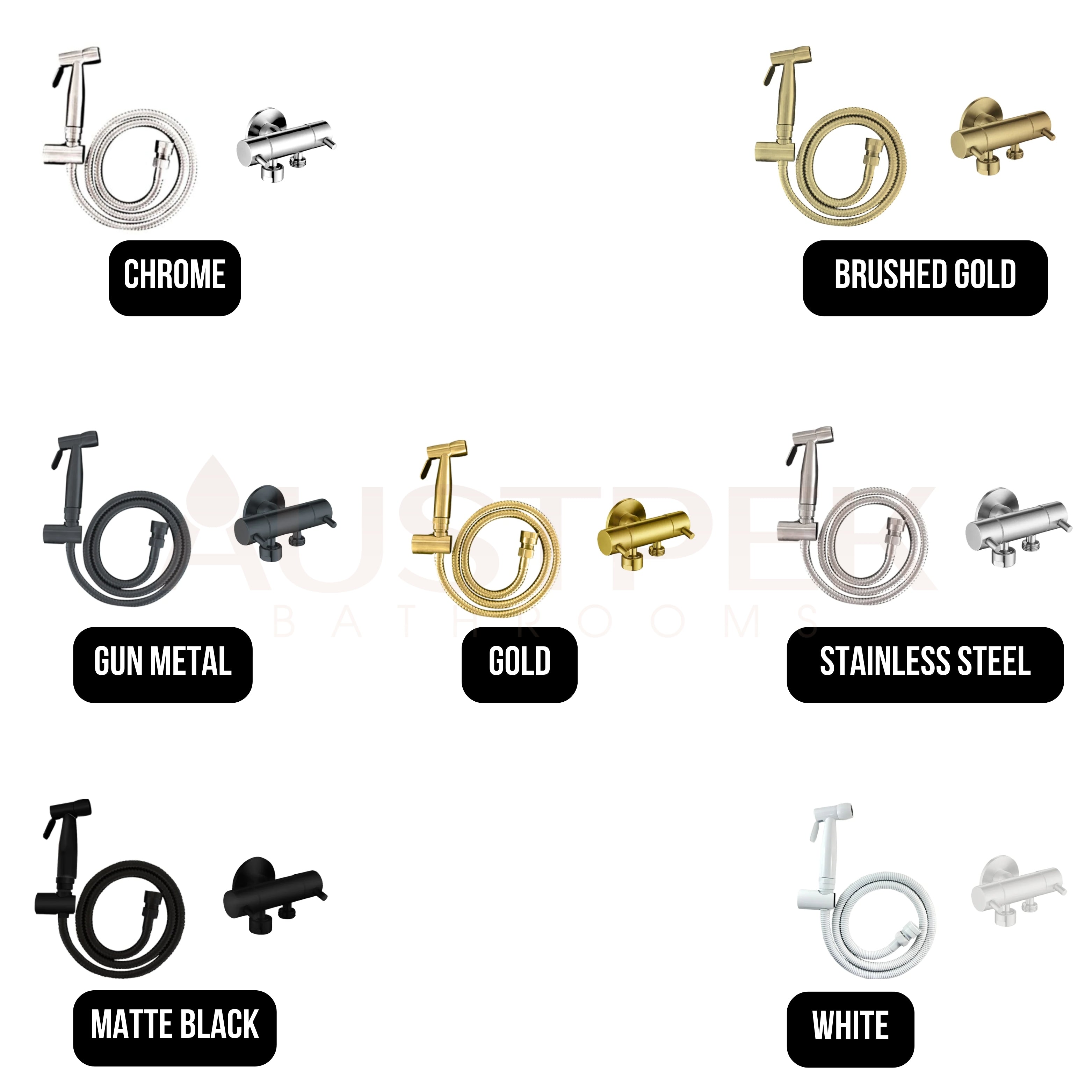 LINKWARE TRIGGER SPRAY WITH REINFORCED HOSE AND DUAL MINI CISTERN COCK 1200MM BRUSHED GOLD