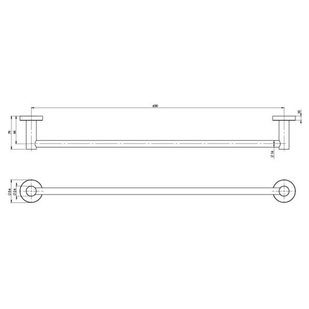 PHOENIX RADII SINGLE NON-HEATED TOWEL RAIL SQUARE PLATE 600MM BRUSHED CARBON