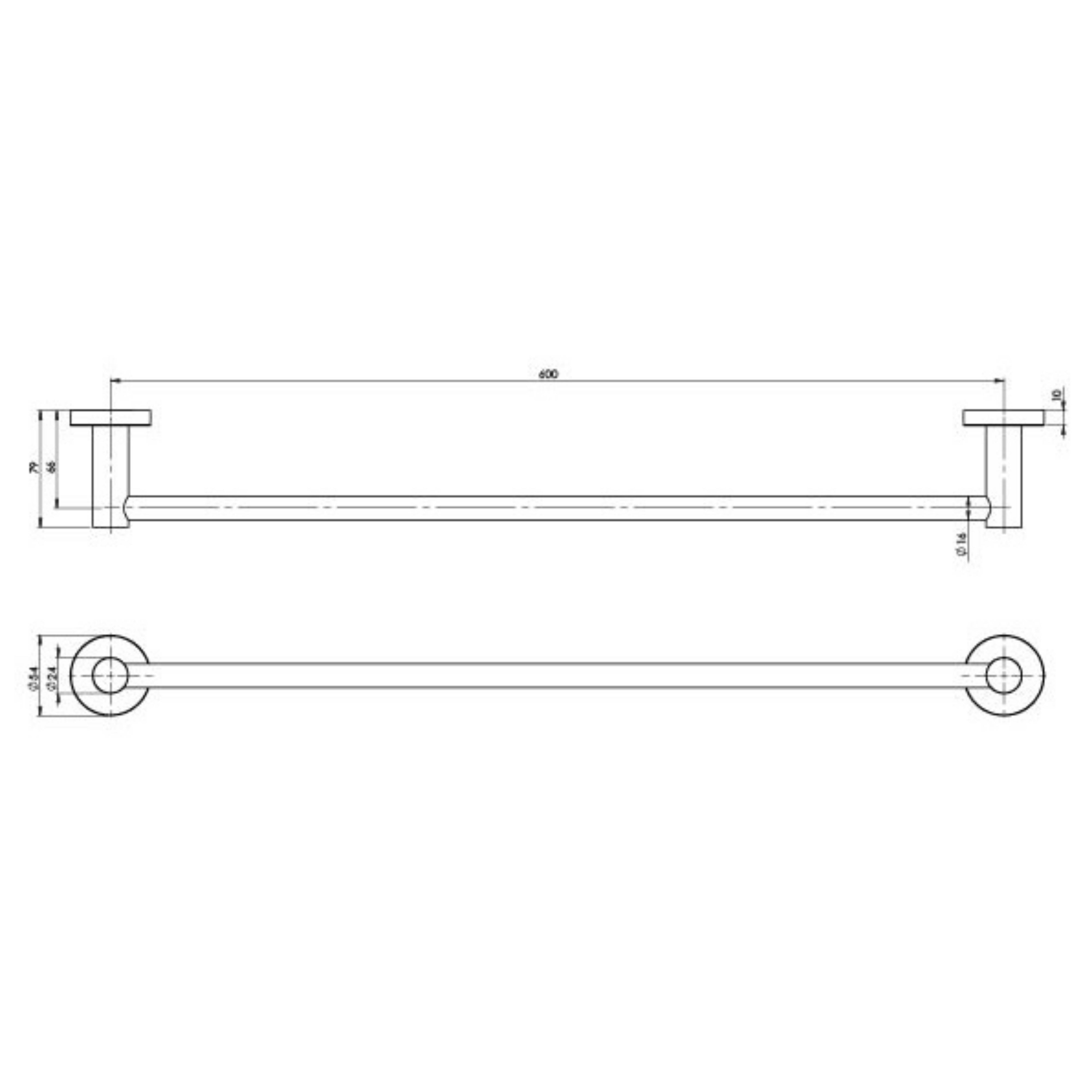 PHOENIX RADII SINGLE NON-HEATED TOWEL RAIL SQUARE PLATE 600MM BRUSHED CARBON